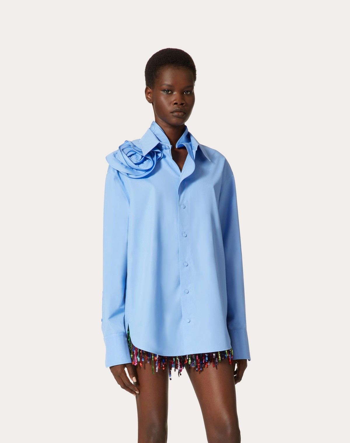 Valentino o1s1wg110525 Cotton Popeline Shirt in Blue Size M / US 6-8 / IT 42-44 - 4 Thumbnail