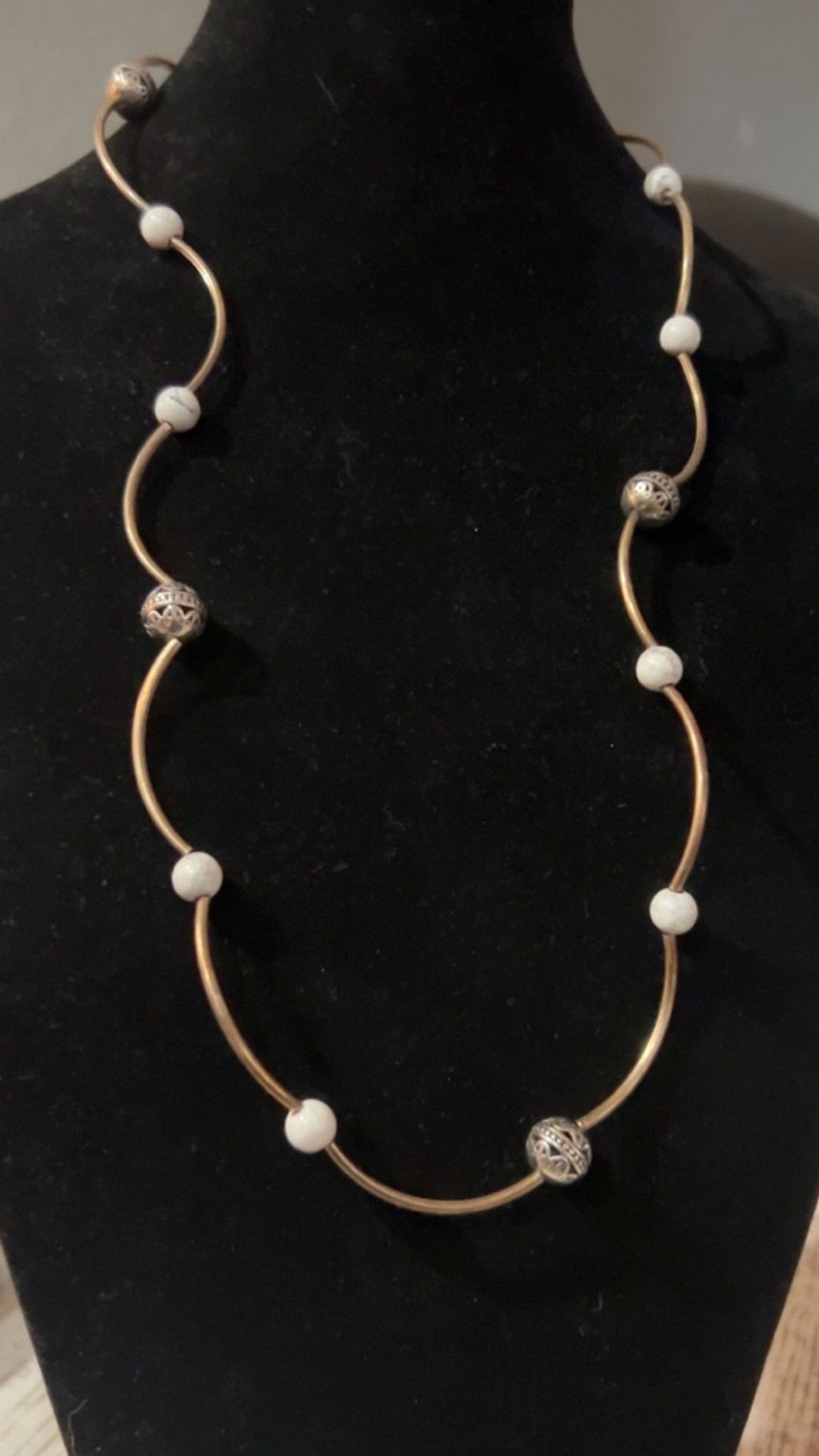 The Unbranded Brand Women's Unbranded Gold and White Beaded Necklace, One Size Size ONE SIZE - 1 Thumbnail