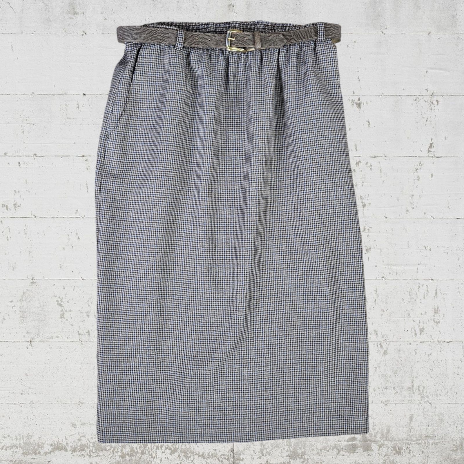 Vintage Houndstooth Brown Straight Midi Skirt Belted Size 10 Size 32" / US 10 / IT 46 - 9 Thumbnail