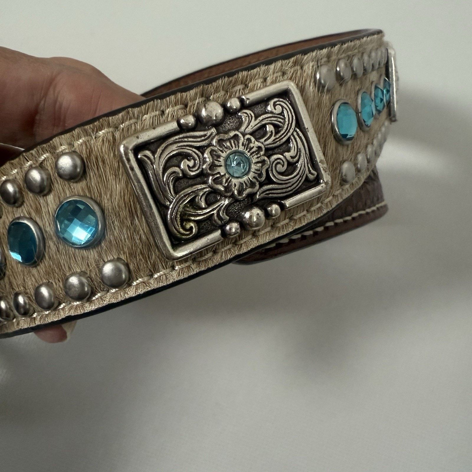 Nocona Nocona Western Belt Leather Rhinestone Horse Hair Studded Size ONE SIZE - 3 Thumbnail