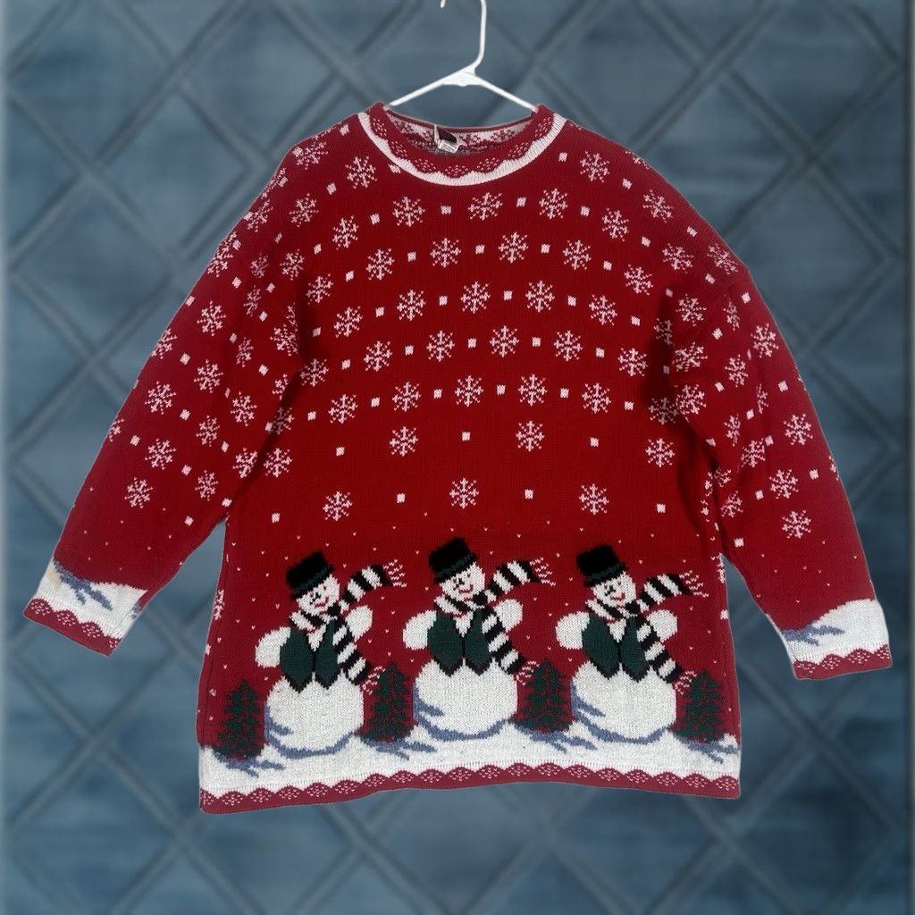 ESPIRIT VTG Ugly Christmas Sweater Womens 1X Red Snowman 80's 90's Holiday Spirit Casual Knit Pullover Graphic Print Size XL / US 12-14 / IT 48-50 - 1 Thumbnail
