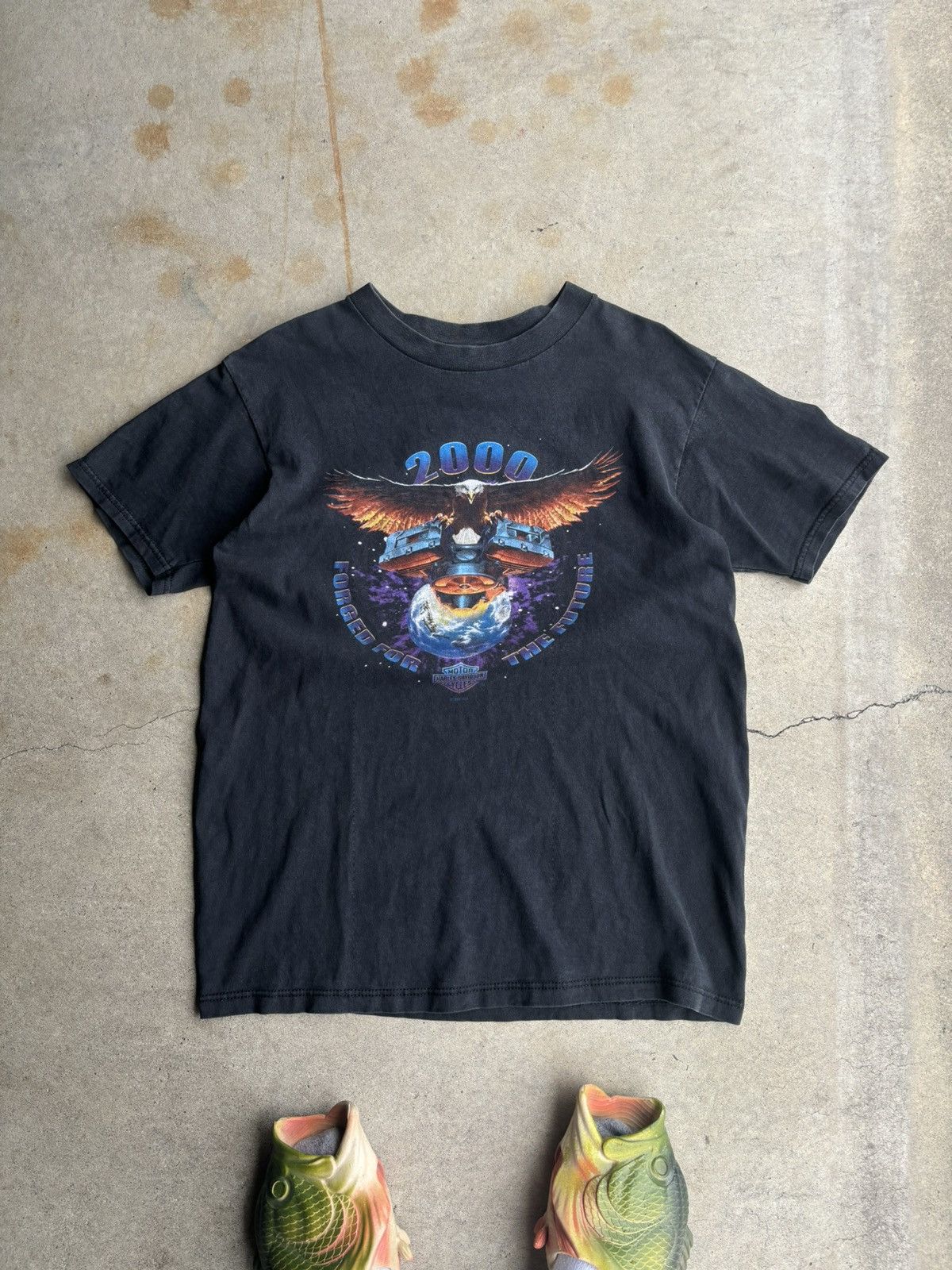Harley Davidson × Vintage Crazy Vintage Harley Davidson Distressed Year 2000 3d Style Size US M / EU 48-50 / 2 - 1 Thumbnail