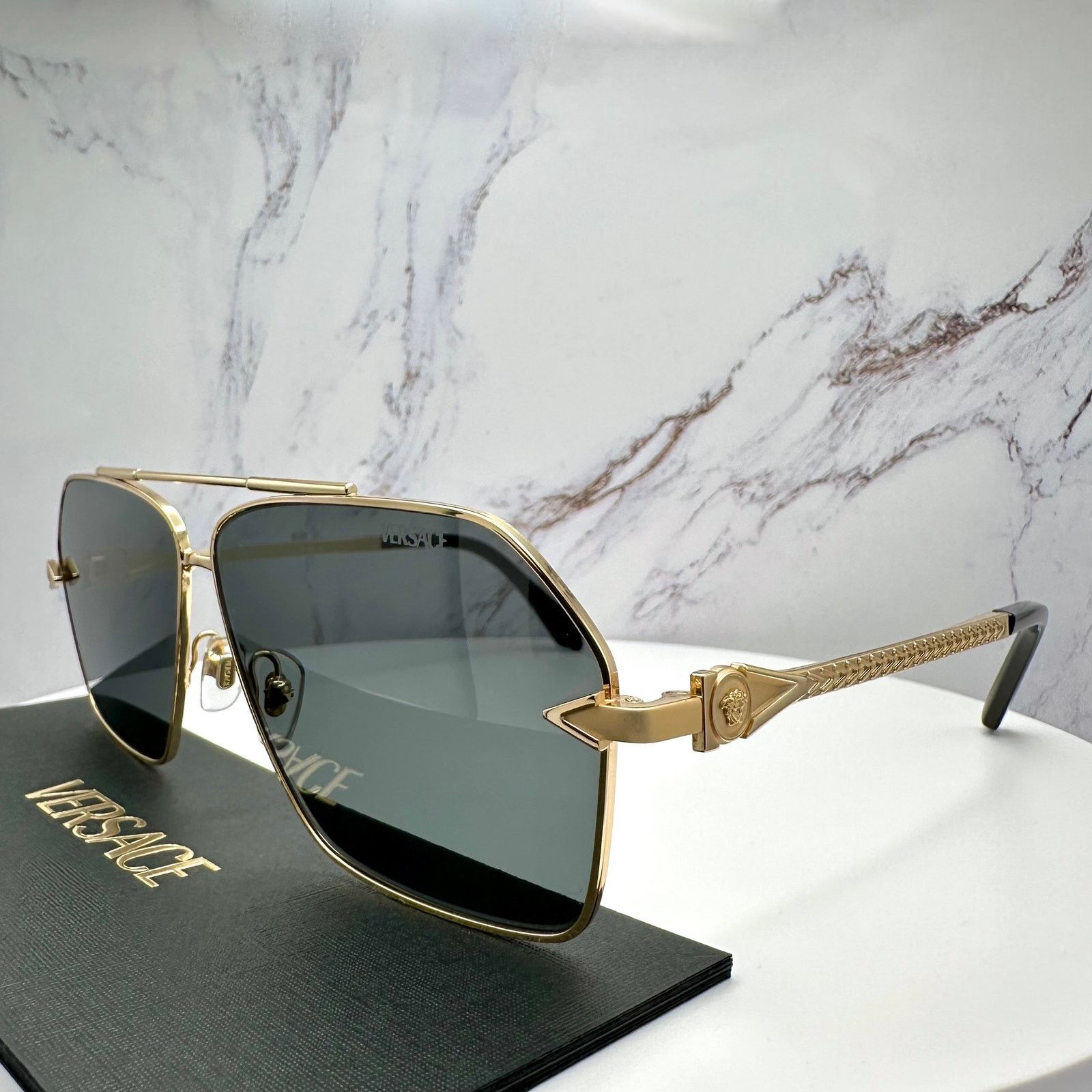 Versace New VERSACE Gold Metal Square Pilot Aviator Sunglasses Size ONE SIZE - 17 Thumbnail