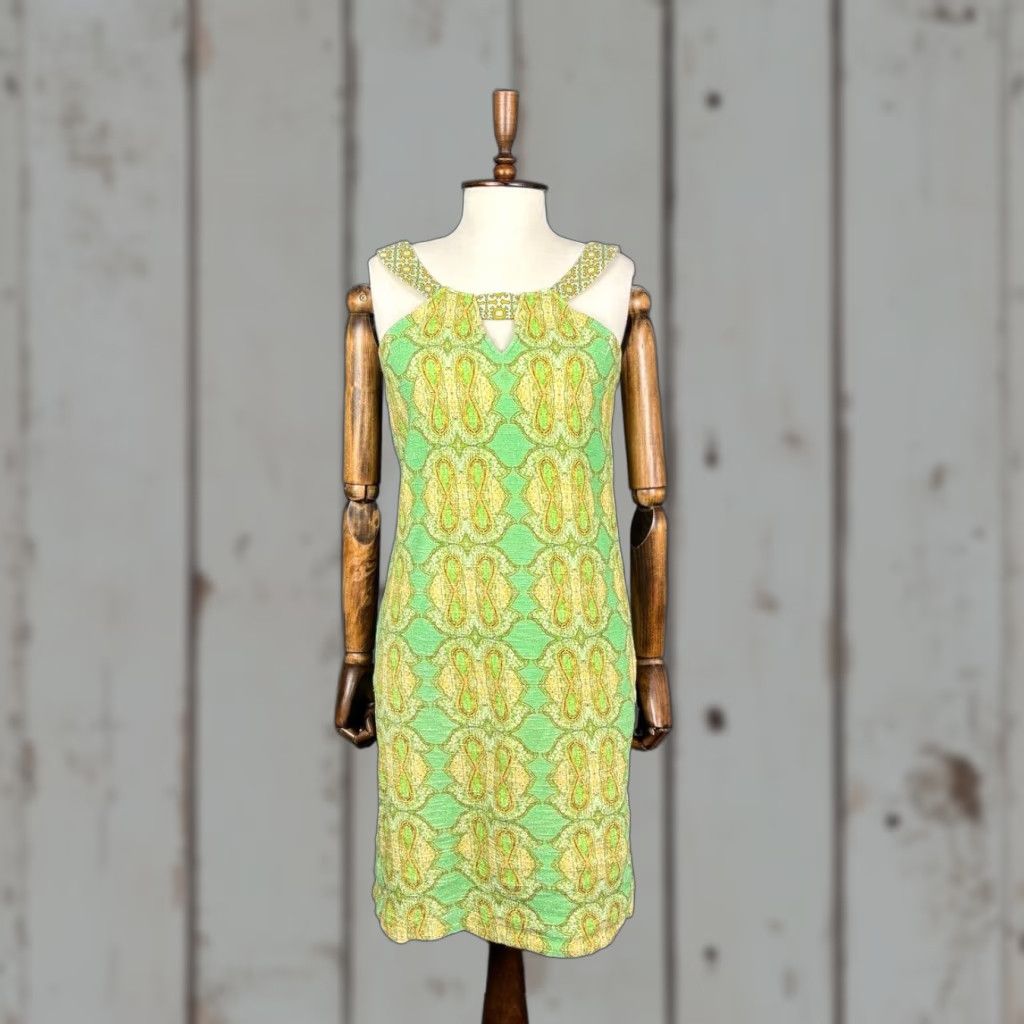 Vintage Save the Queen Womens Midi Dress XL Green Cotton Sleeveless Zipper Dress Size XL / US 12-14 / IT 48-50 - 1 Thumbnail