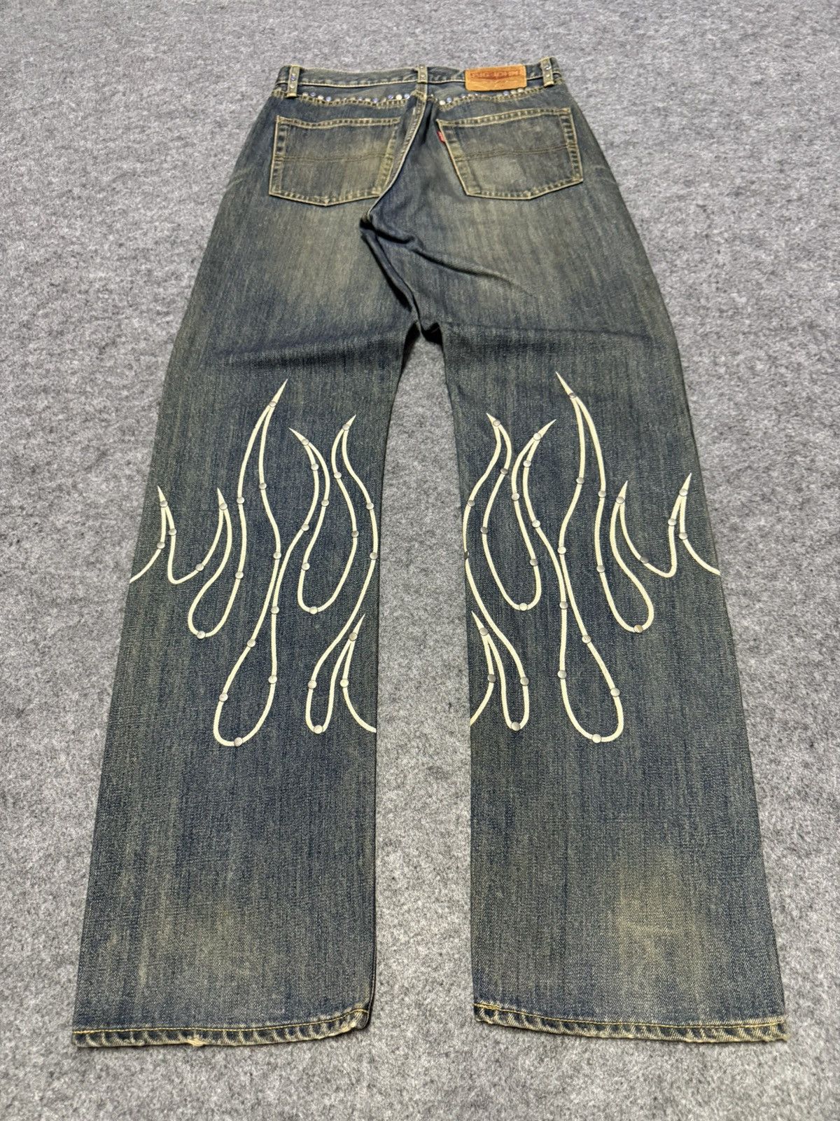 Big John × Edwin × Japanese Brand 90s Big John Studded Gemstone Tribal Flame Mud Wash Jeans Size US 30 / EU 46 - 2 Thumbnail