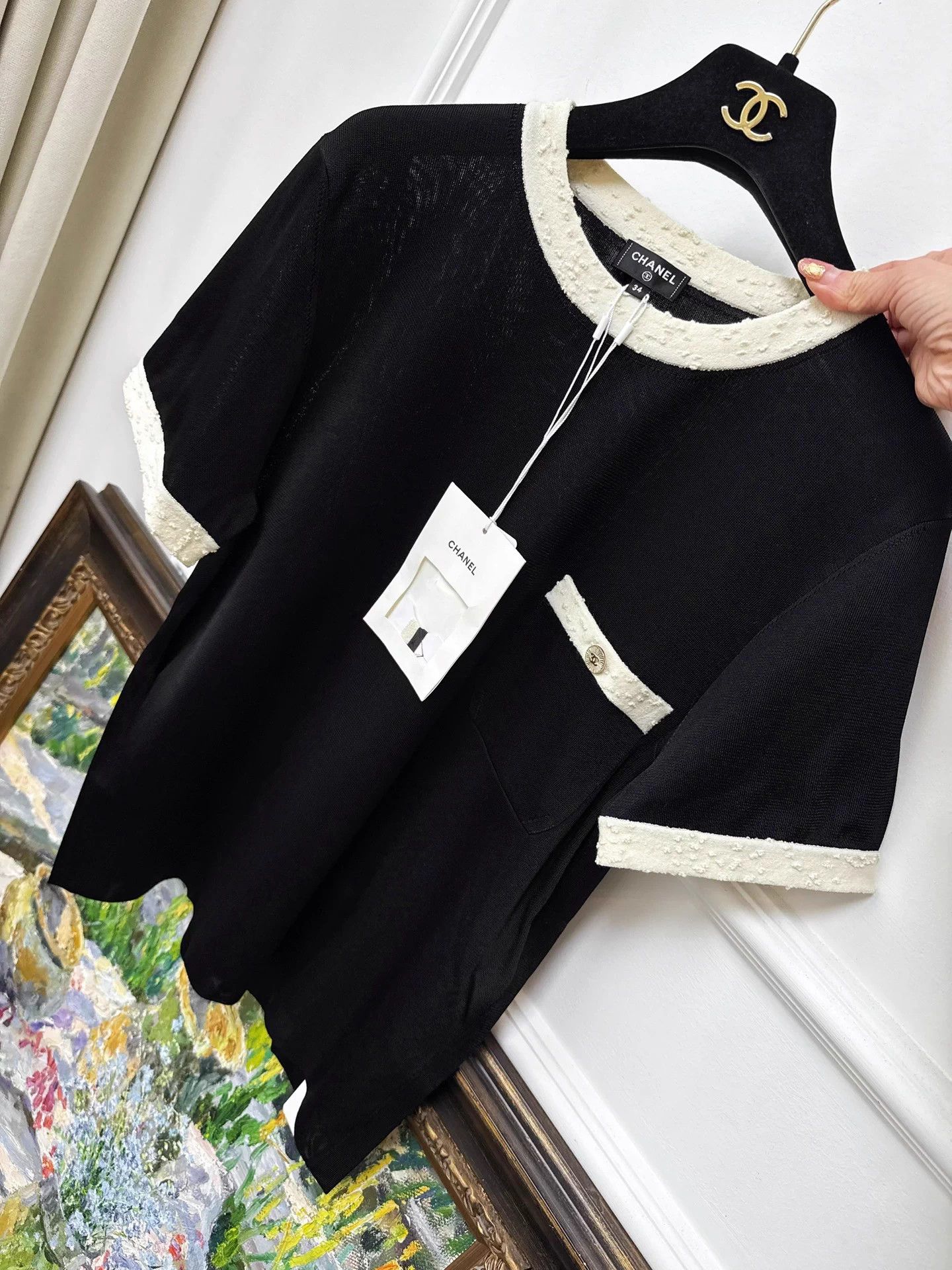 Chanel Chanel 25A Black Off-White Trim Short-Sleeve T-Shirt 34 Size XS / US 0-2 / IT 36-38 - 9 Thumbnail