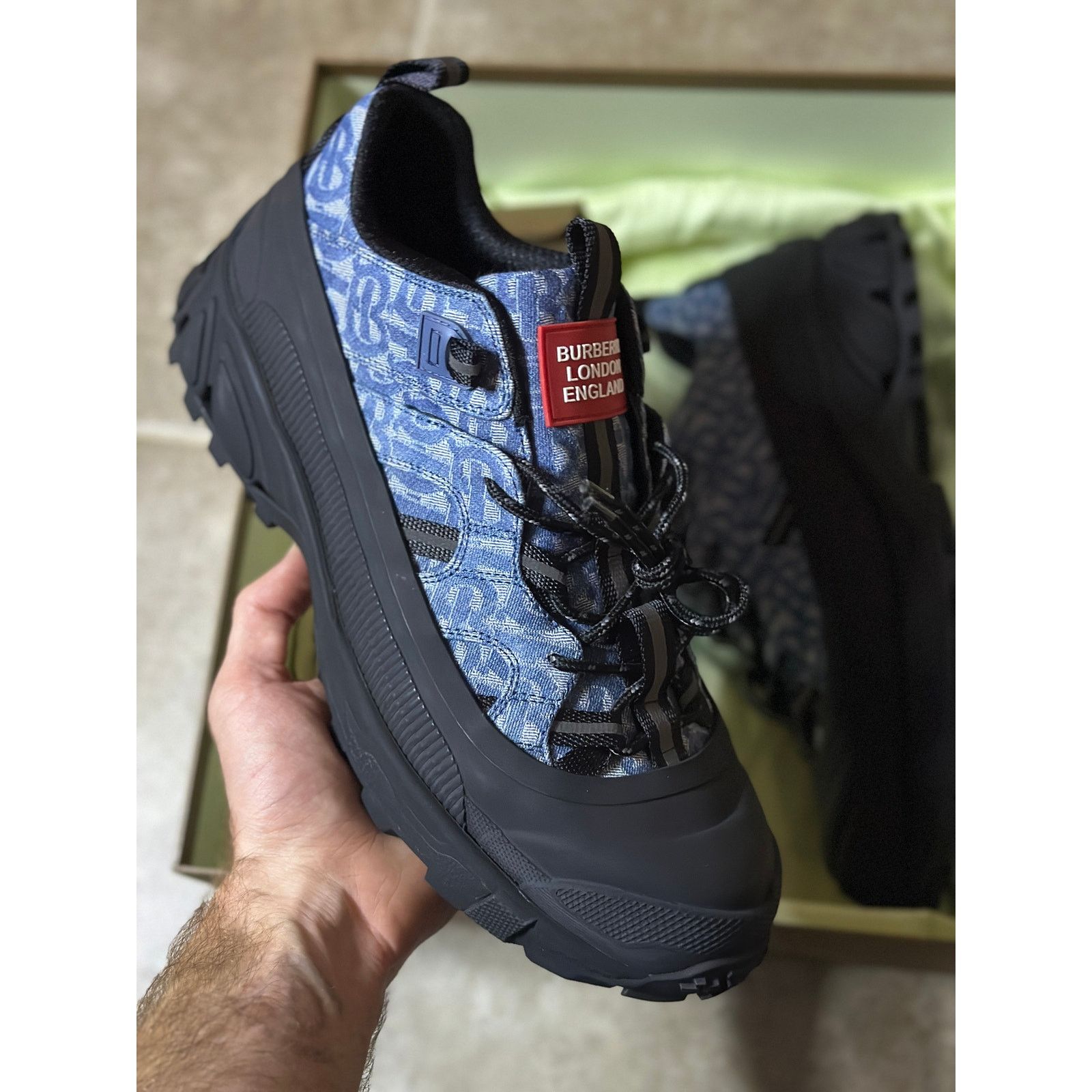 Burberry Burberry Arthur Monogram Print Sneaker Blue | Size 11US Size US 11 / EU 44 - 1 Thumbnail