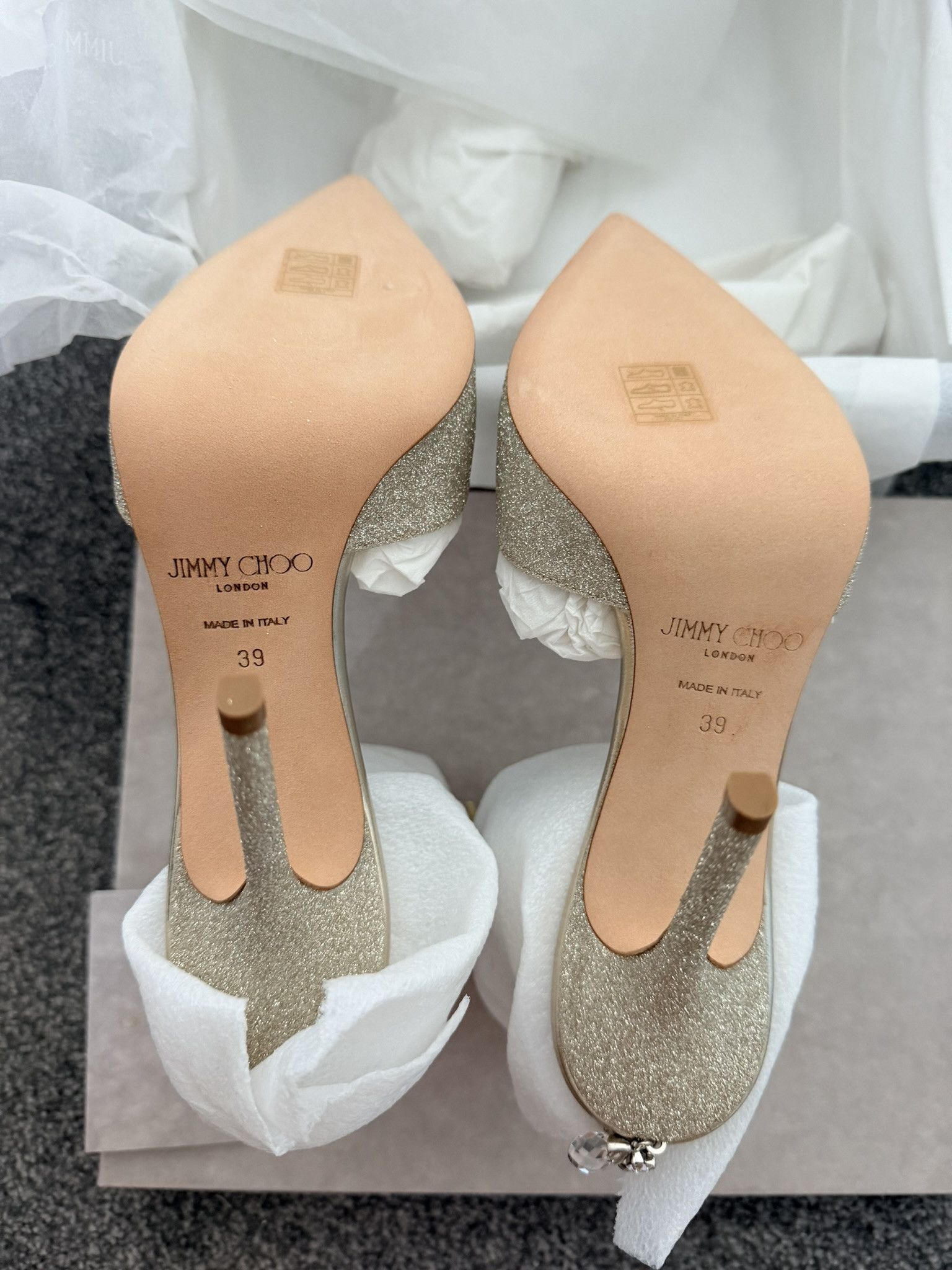 Jimmy Choo JIMMY CHOO Saeda 100 Platinum Glitter Pumps New Auth Size US 9 / IT 39 - 4 Thumbnail