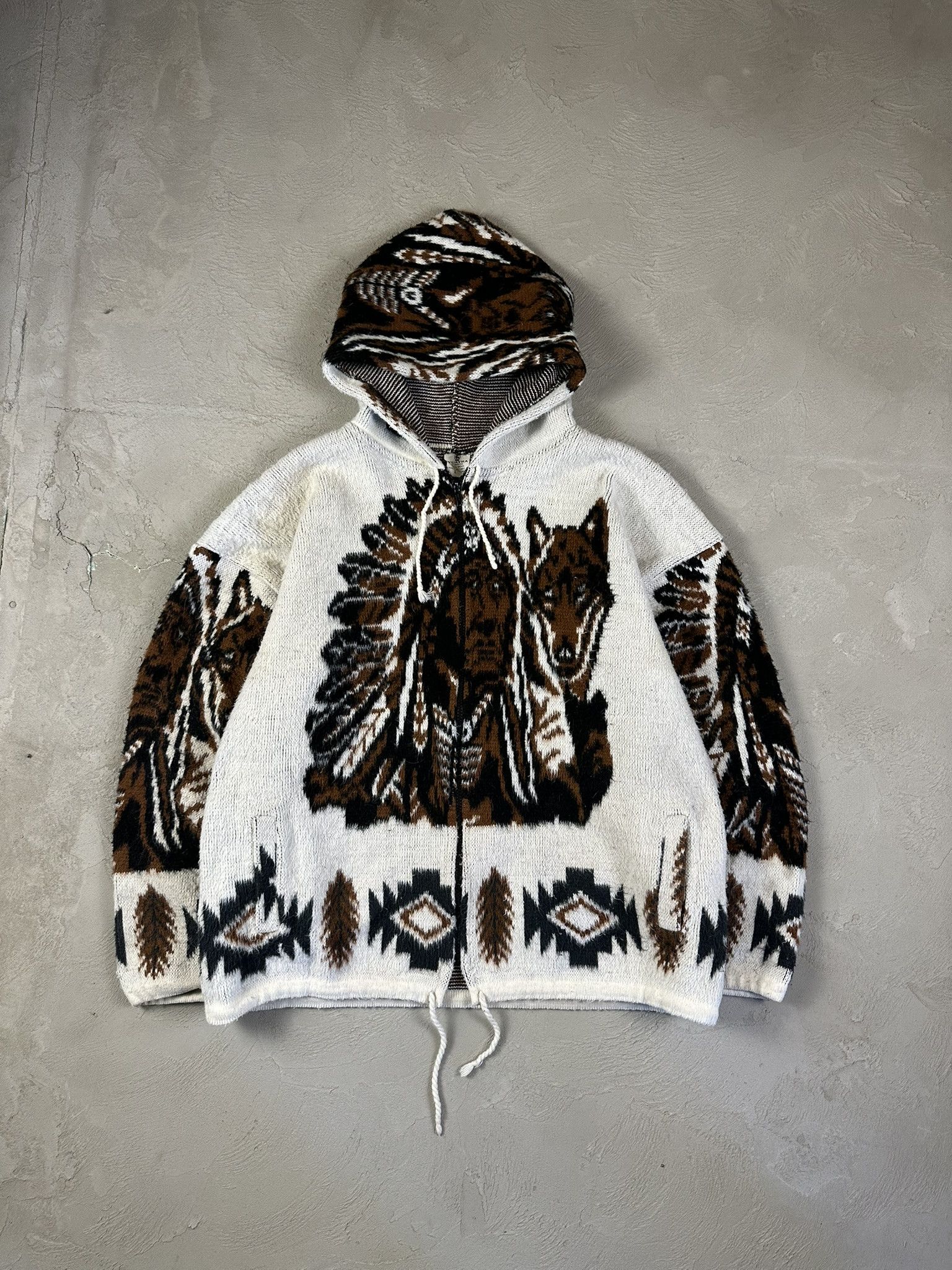 Japanese Brand Vintage Wuayra Wool Knit Indian Zip Hoodie Size US L / EU 52-54 / 3 - 1 Thumbnail