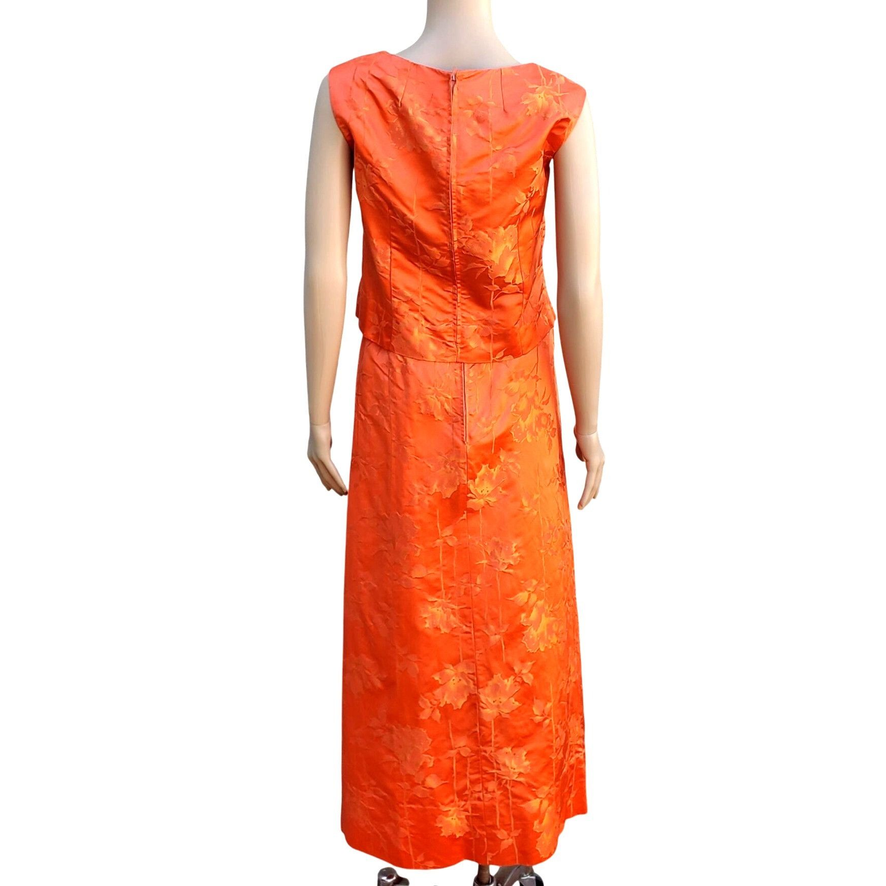 Handmade 60s Vintage Maxi Skirt Set Size 4 Orange Silk Brocade Made i Size S / US 4 / IT 40 - 4 Thumbnail