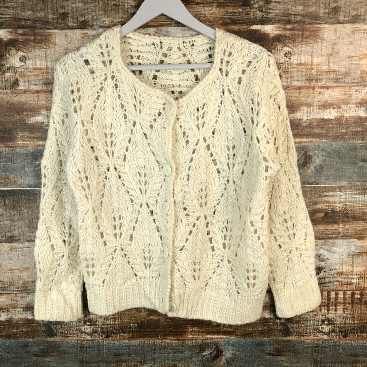 Japanese Brand Japan Patterned Cardigans crochet meshnet Knitwear #A1473 Size S / US 4 / IT 40 - 3 Thumbnail