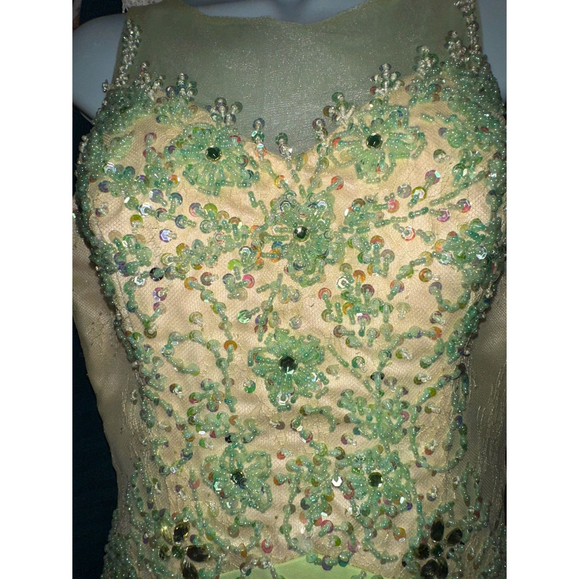 Other Appliqué Green Beaded Evening Gown Sheer Bodice Embellished Size S / US 4 / IT 40 - 10 Thumbnail