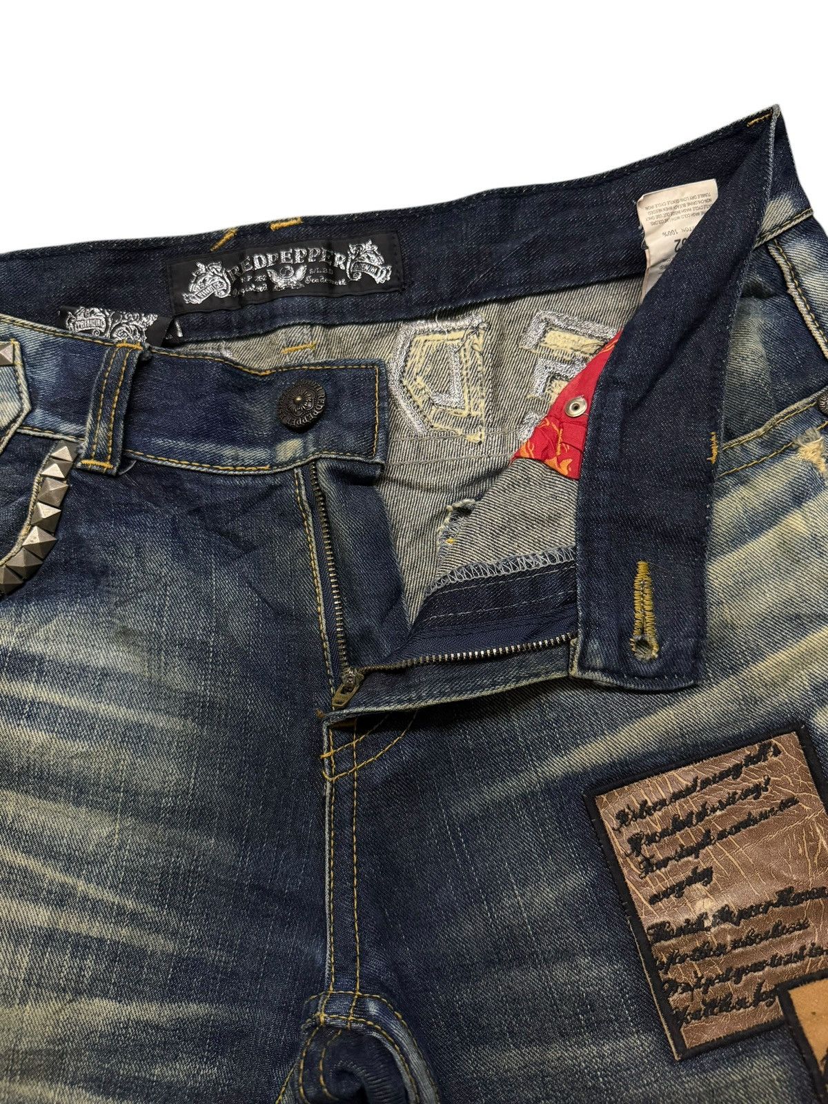 Japanese Brand Vintage Red Pepper Japan & Co | Y2K Heavy Fade Studded | W35 Size US 35 - 10 Thumbnail