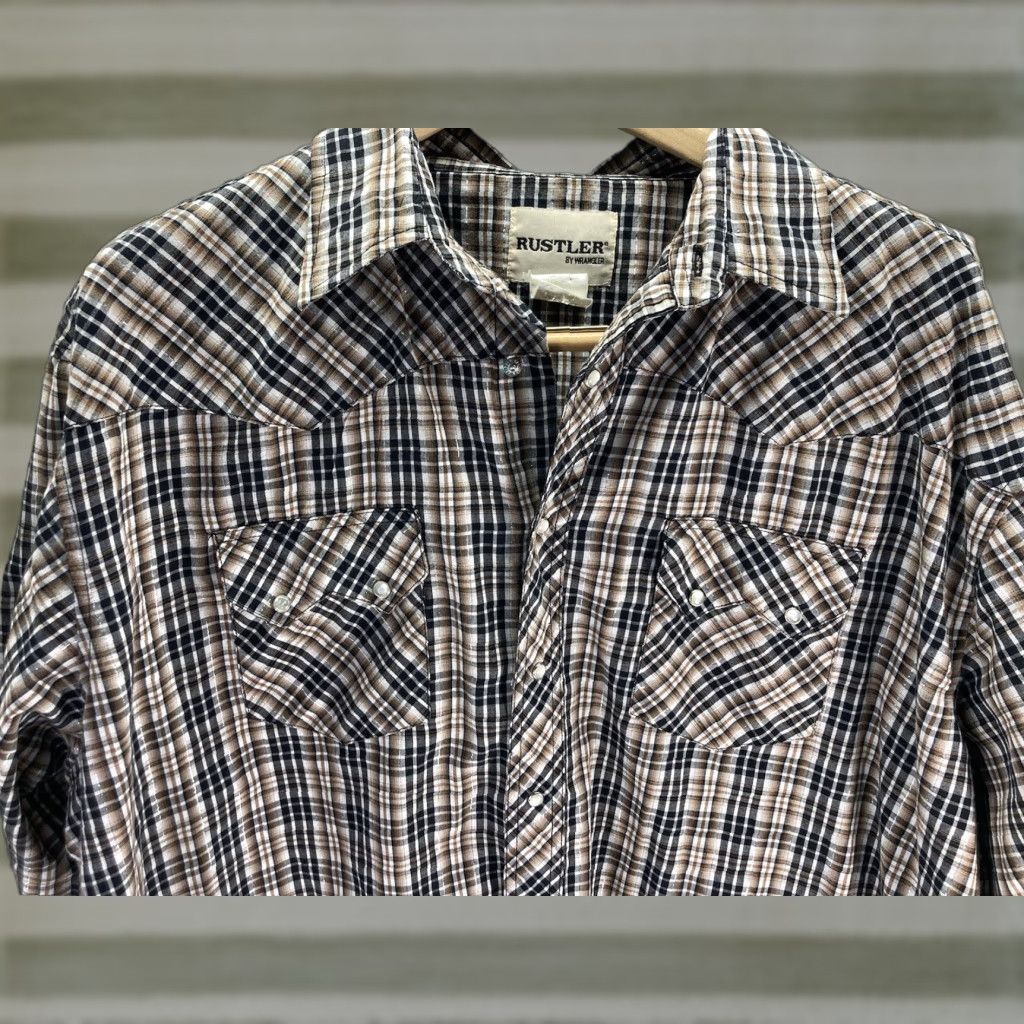 Wrangler Wrangler Shirt Men 3XL Pearl Snap Plaid Short Sleeve Brown Gold Threads Size US XXL / EU 58 / 5 - 1 Thumbnail
