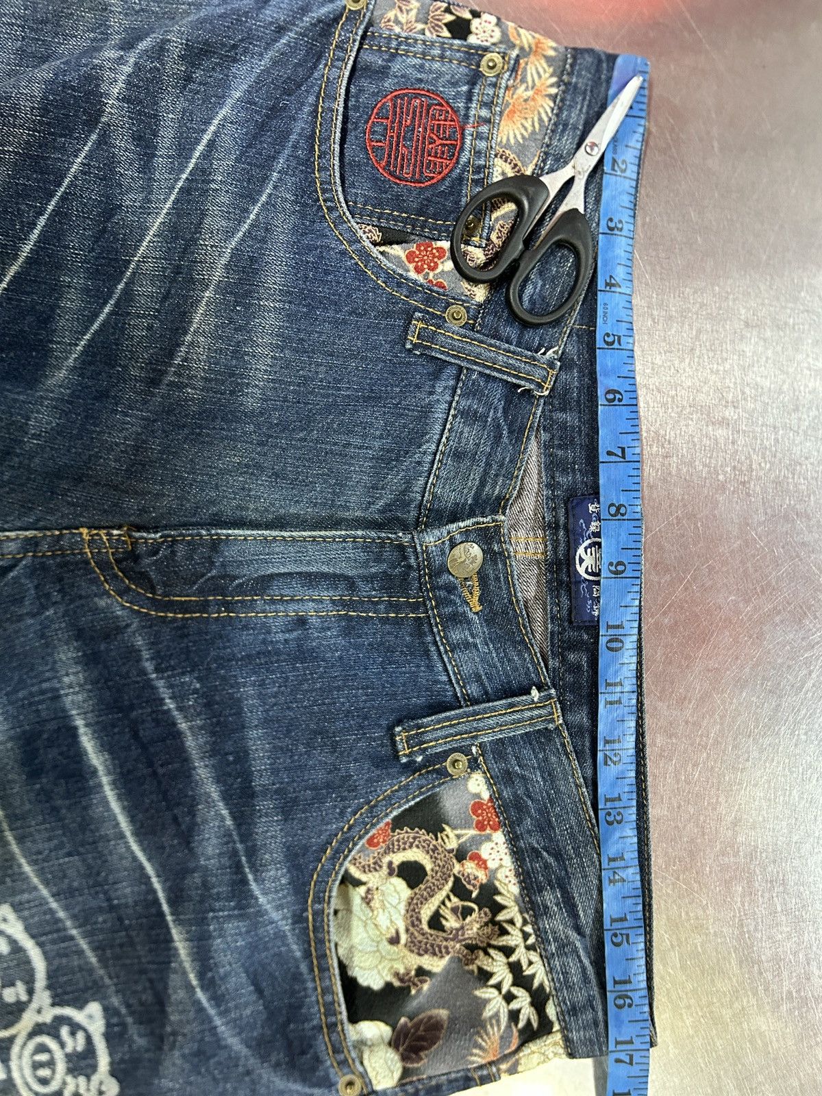 Japanese Brand Vintage Buden Karakuri Sukajan Dragon Baggy Jeans Size US 34 / EU 50 - 16 Thumbnail