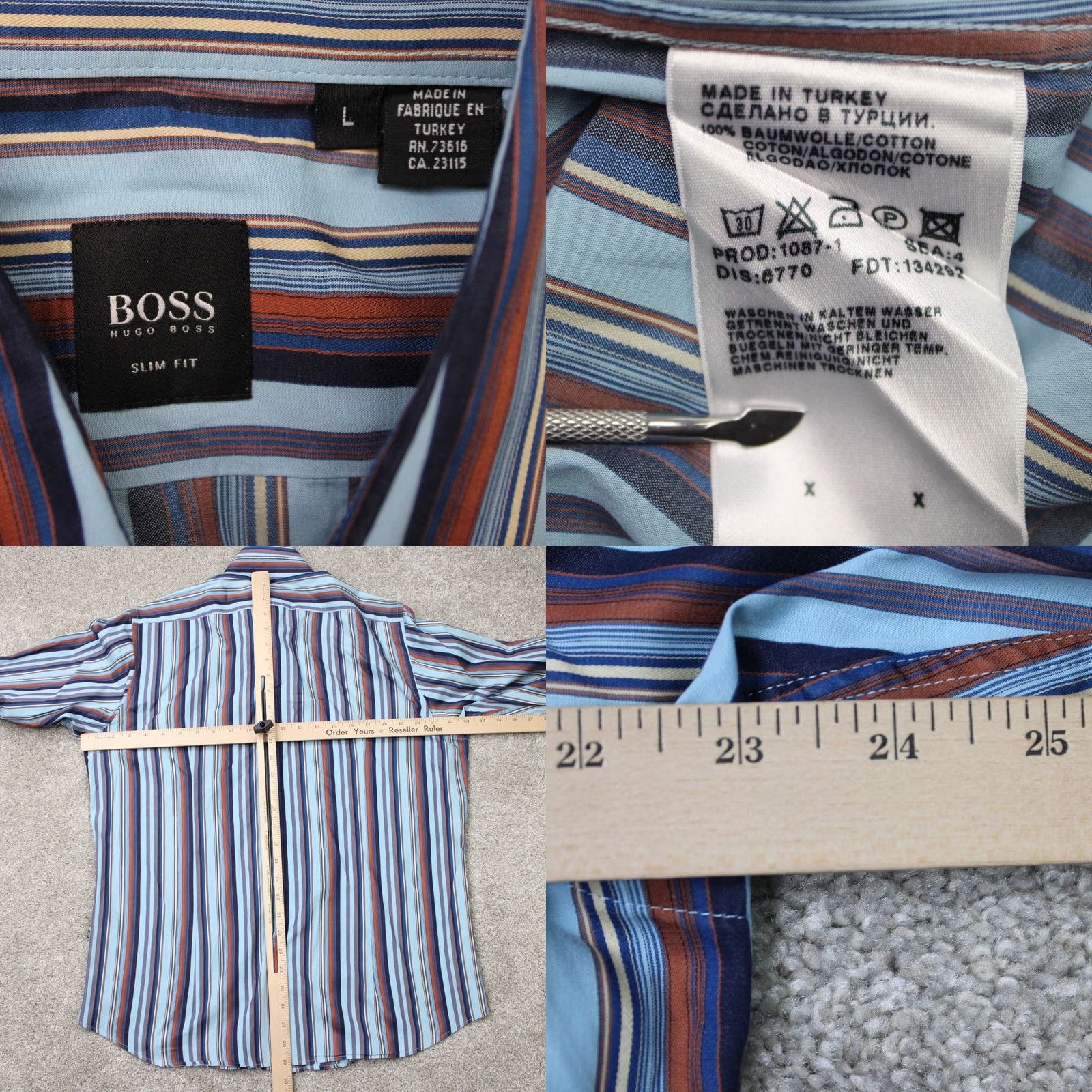 Hugo Boss HUGO BOSS Shirt Mens Large Blue/Red Striped Slim Fit Long Sleeve Cotton Button-Up Shirt Size US L / EU 52-54 / 3 - 8 Thumbnail