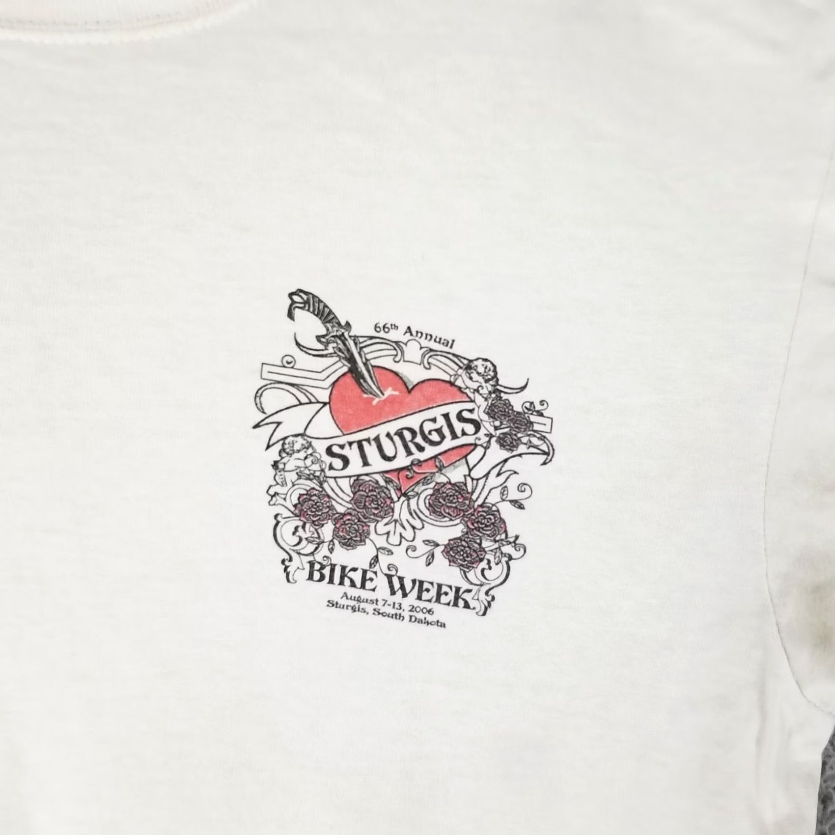 Vintage Sturgis Shirt Womens Small T-Shirt Crew Neck Short Sleeve Floral Heart White 2006 Motorcycle Tee Size S / US 4 / IT 40 - 4 Thumbnail
