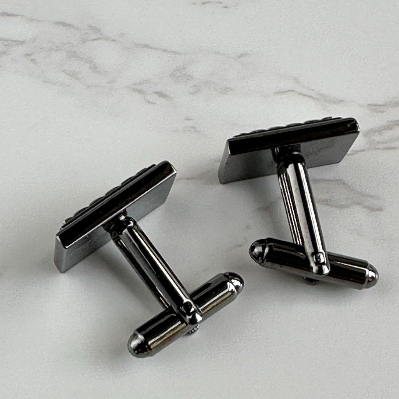 Vintage Gunmetal & Silver Rectangular Stripe Cufflinks For Men Size ONE SIZE - 5 Thumbnail