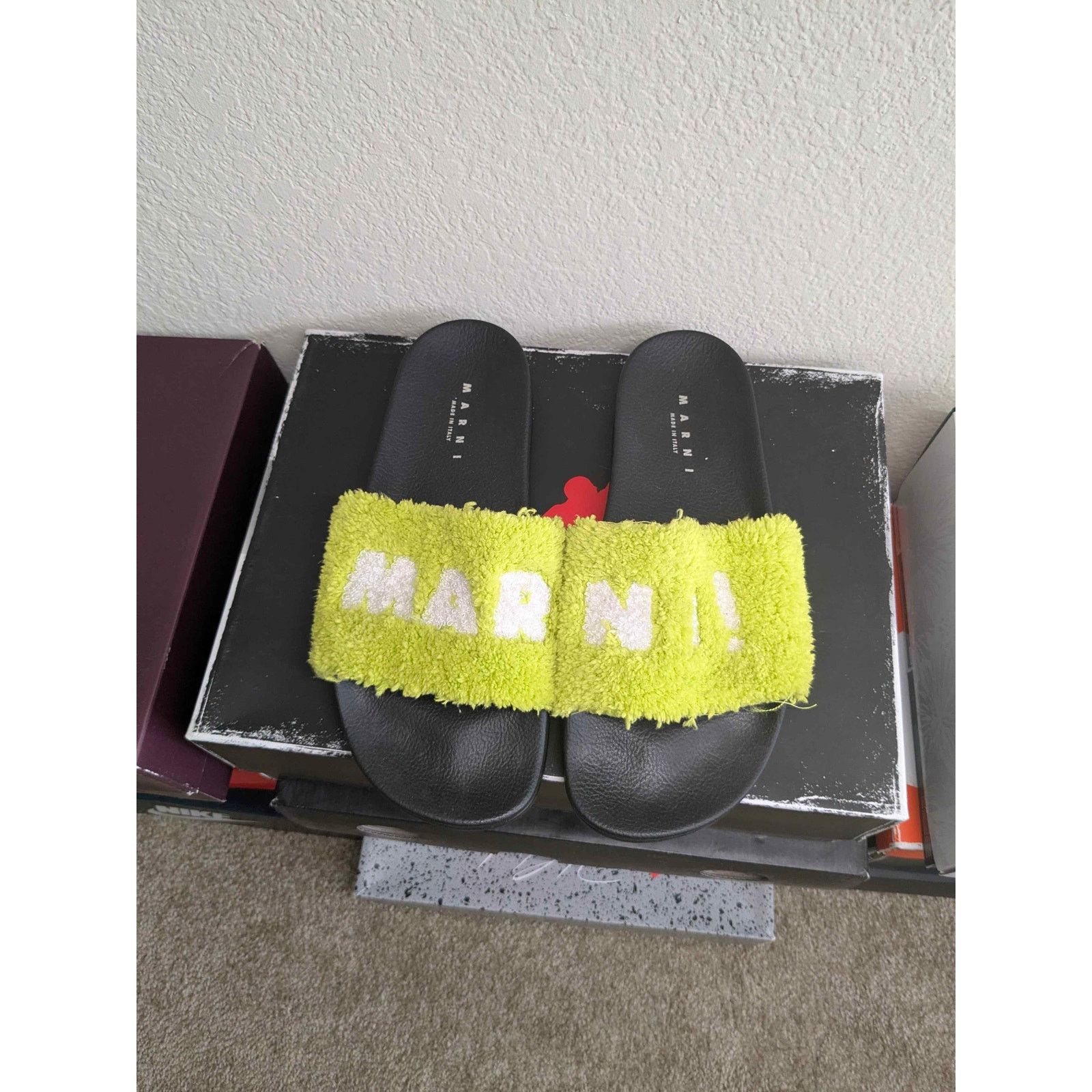 Marni Marni Logo Flat Slides Lime Green Size 44 Size US 11 / EU 44 - 1 Thumbnail