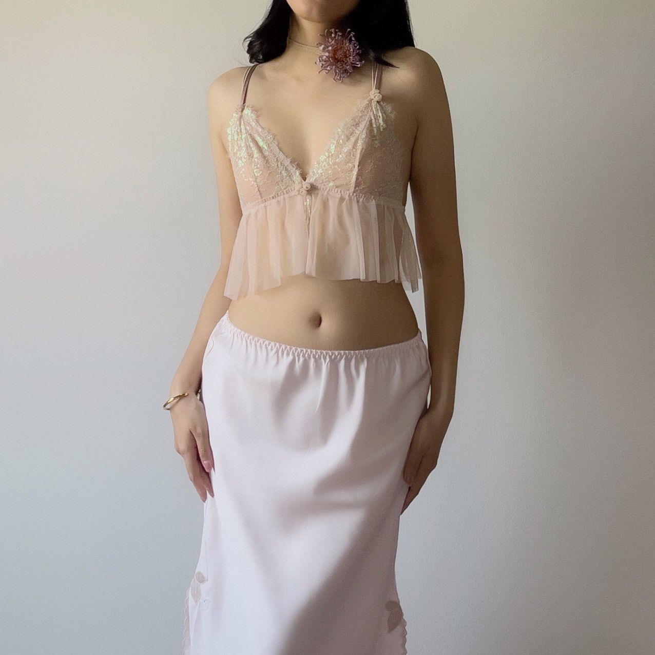 Victoria's Secret Romantic Nude Lace & Mesh Sheer Camisole (XS-S) Size S / US 4 / IT 40 - 1 Thumbnail