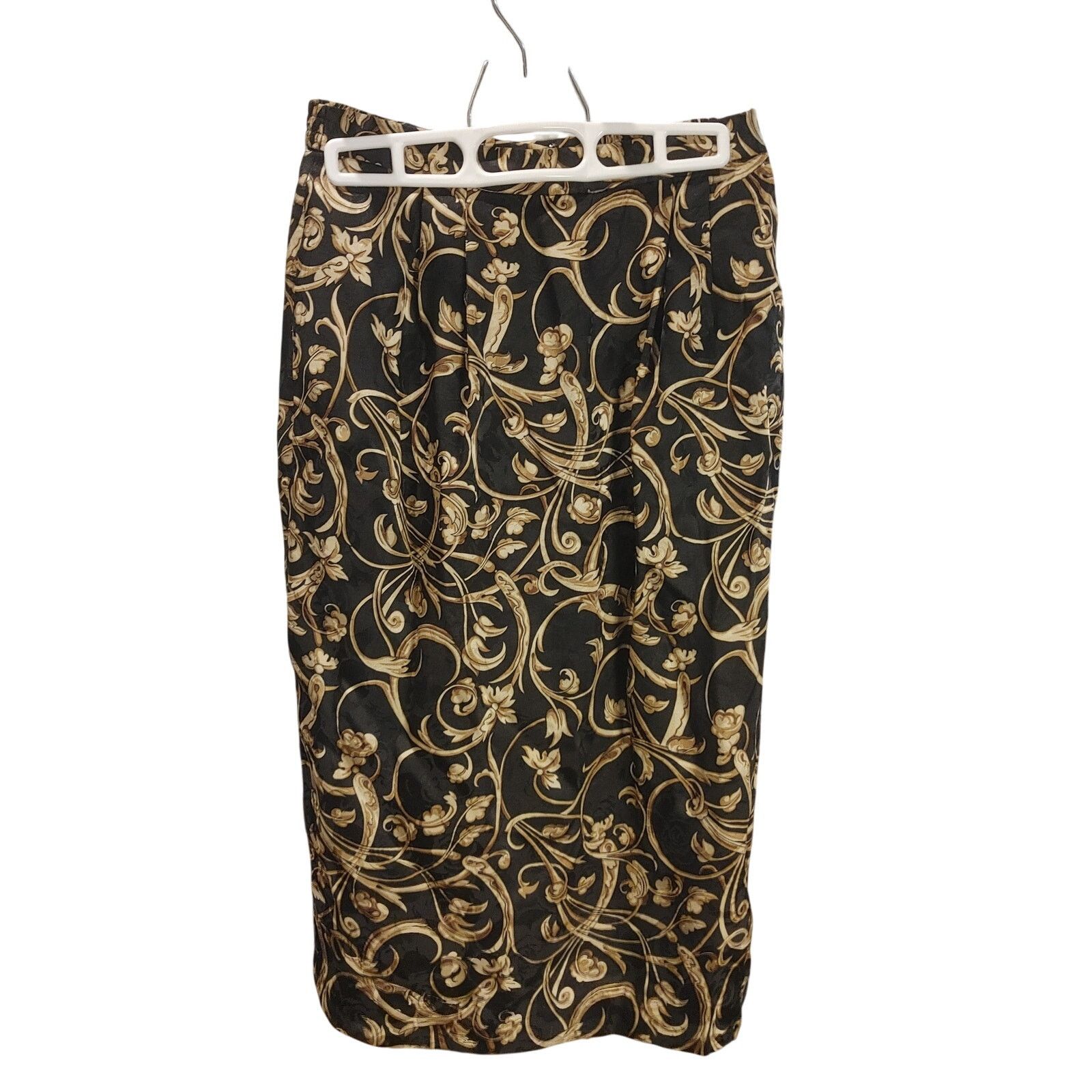 Other 100% Silk Women's 6 Black/Gold Floral Swirl Midi Skirt Size 28" / US 6 / IT 42 - 1 Thumbnail