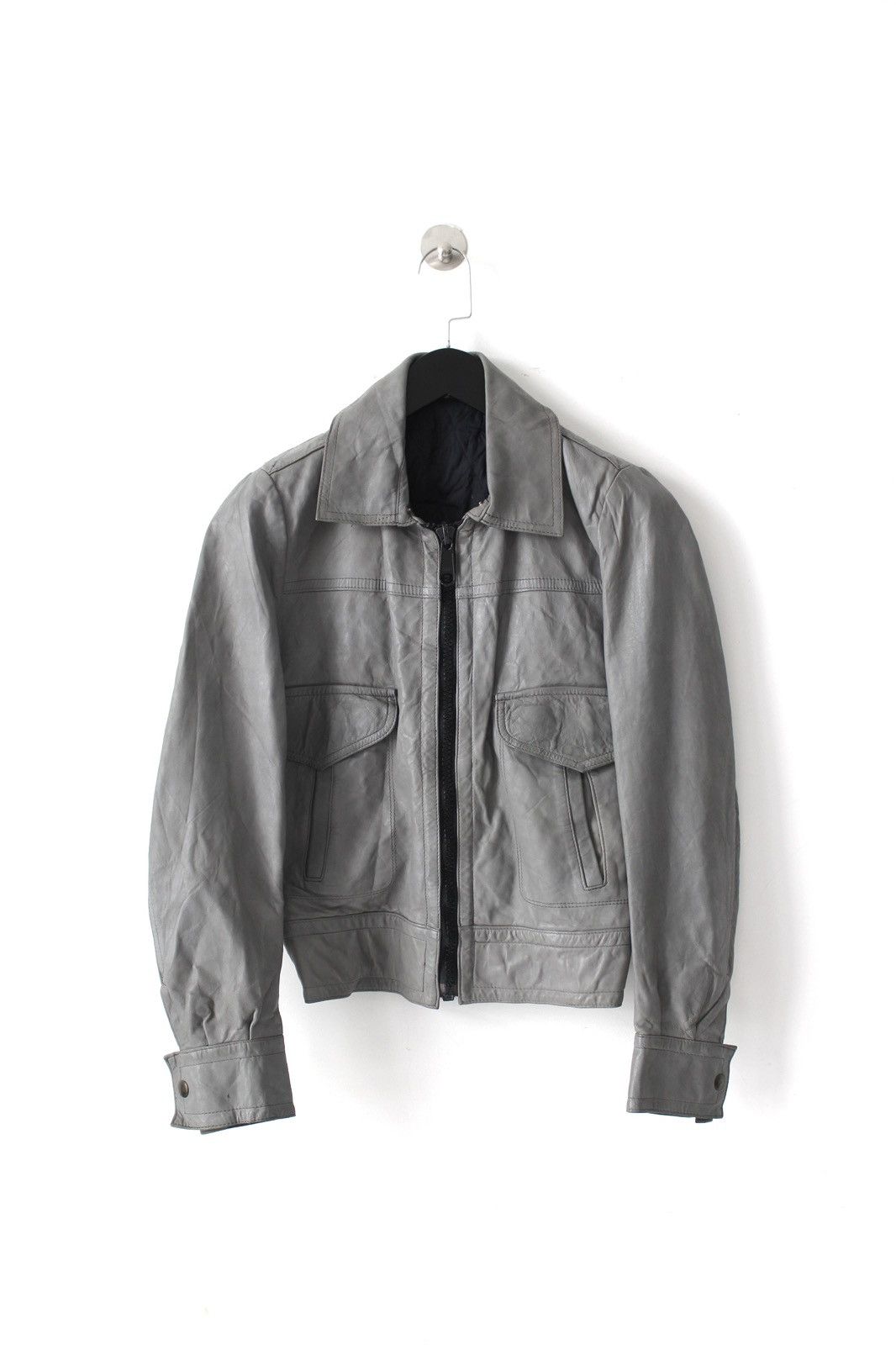 Vintage 1990S MICHEL CORBIER ASH GREY LEATHER ZIP TRUCKER JACKET Size US S / EU 44-46 / 1 - 1 Thumbnail