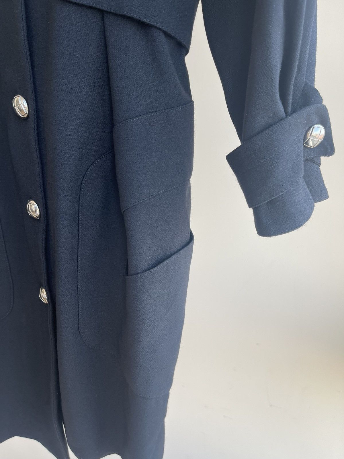 Thierry Mugler Activ Sculptural Fitted Button Wool Hooded Coat Vintage 80s Size L / US 10 / IT 46 - 7 Thumbnail