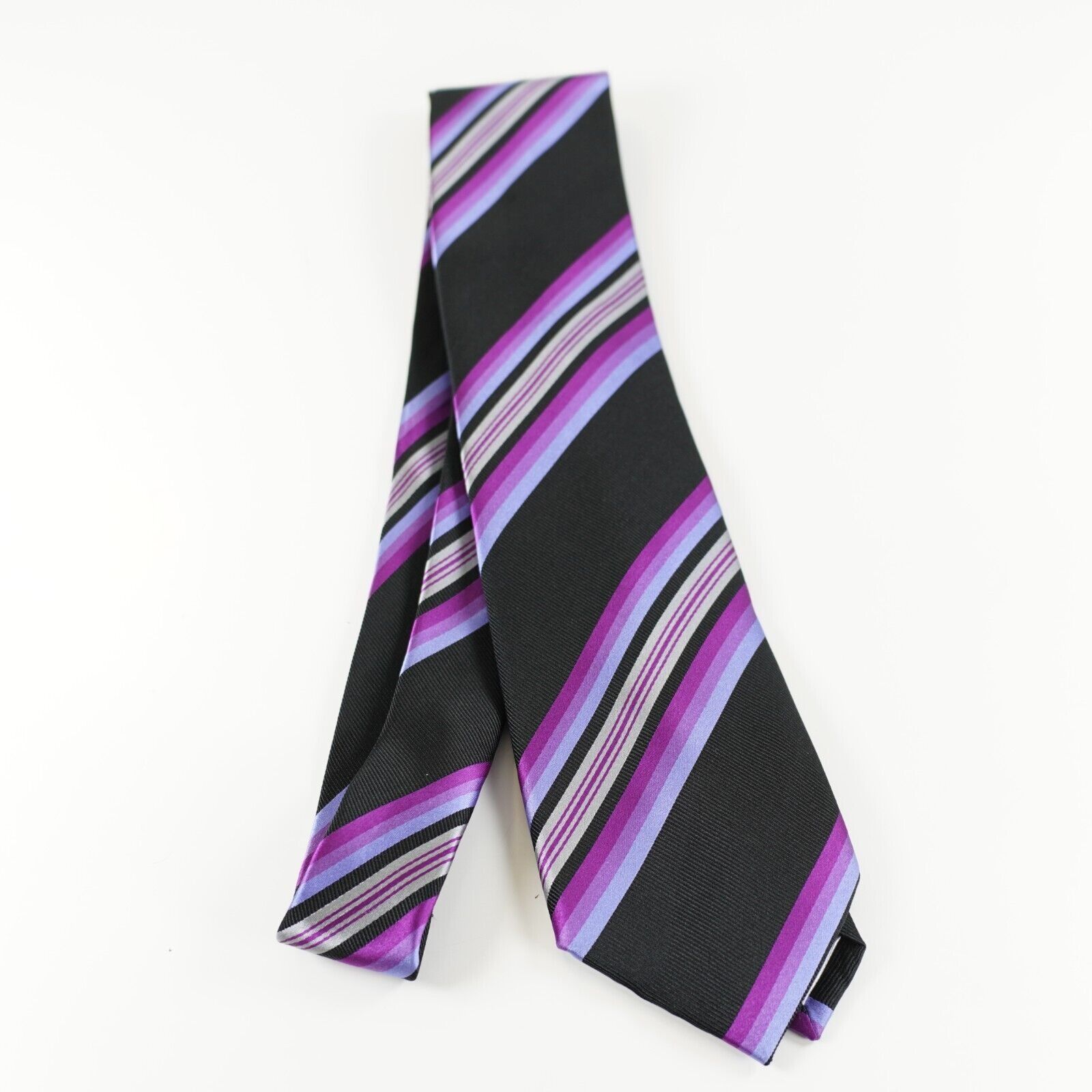 Countess Mara Countess Mara Black Purple Striped Woven Silk Tie Size ONE SIZE - 6 Thumbnail
