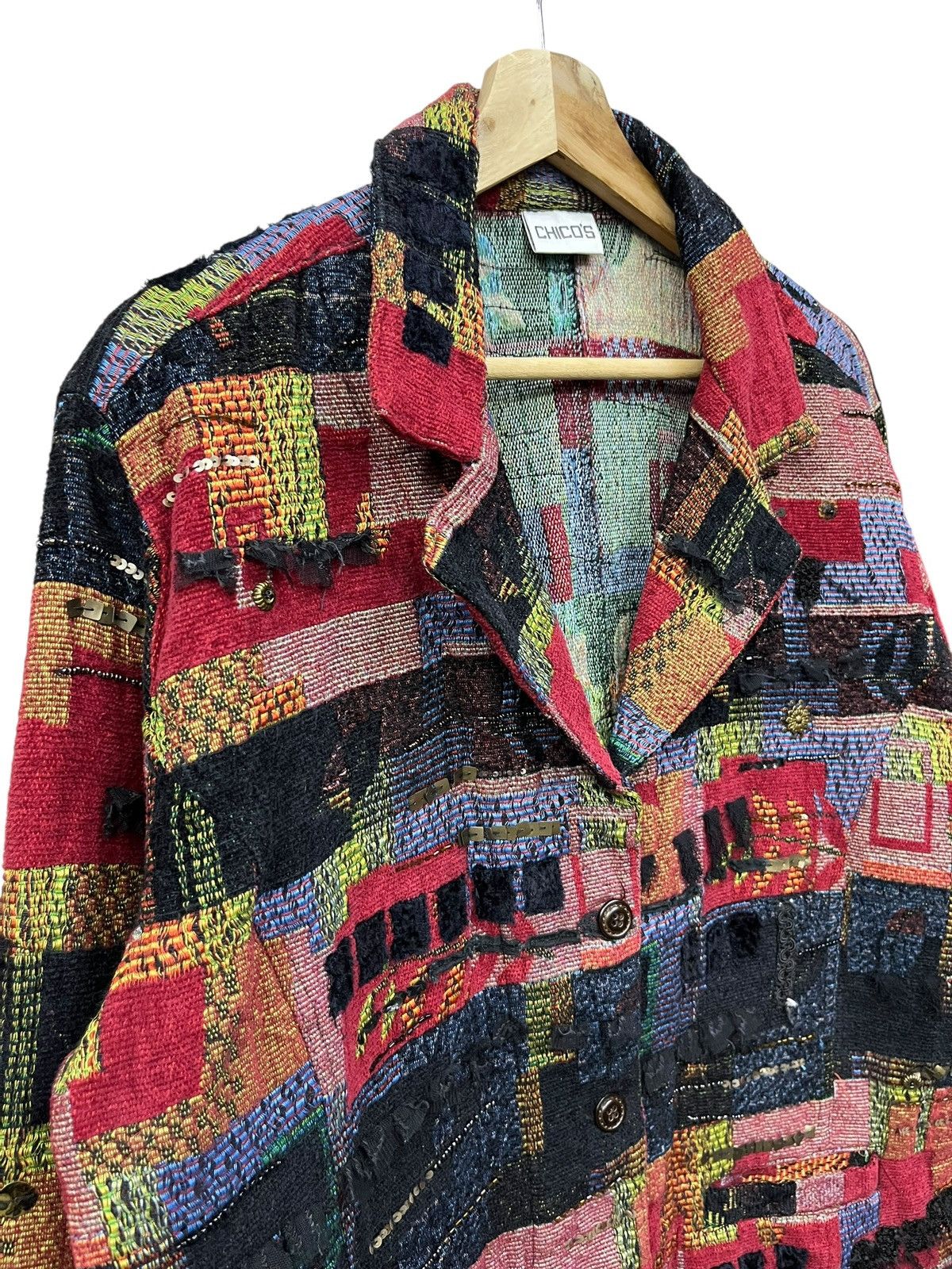 Chicos Vtg Tapestry Patchwork Art Blazer Grunge Avant Garde Jacket Size M / US 6-8 / IT 42-44 - 11 Thumbnail