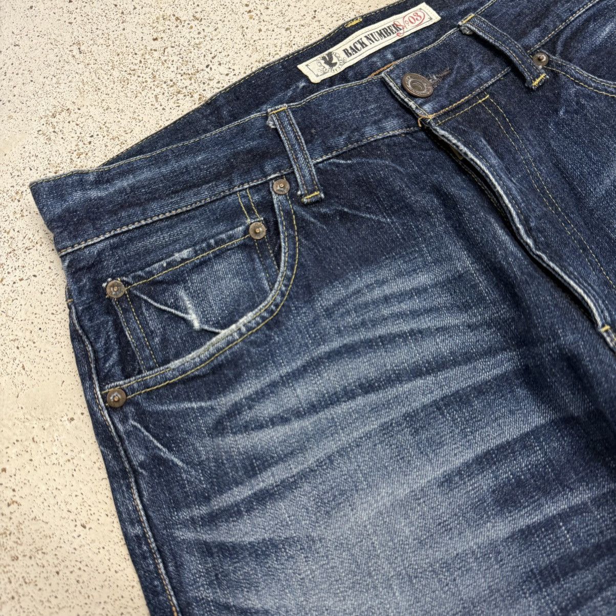 Japanese Brand Y2K Back Number No2 Whisker Relaxed Straight Denim Pants Size US 33 - 8 Thumbnail