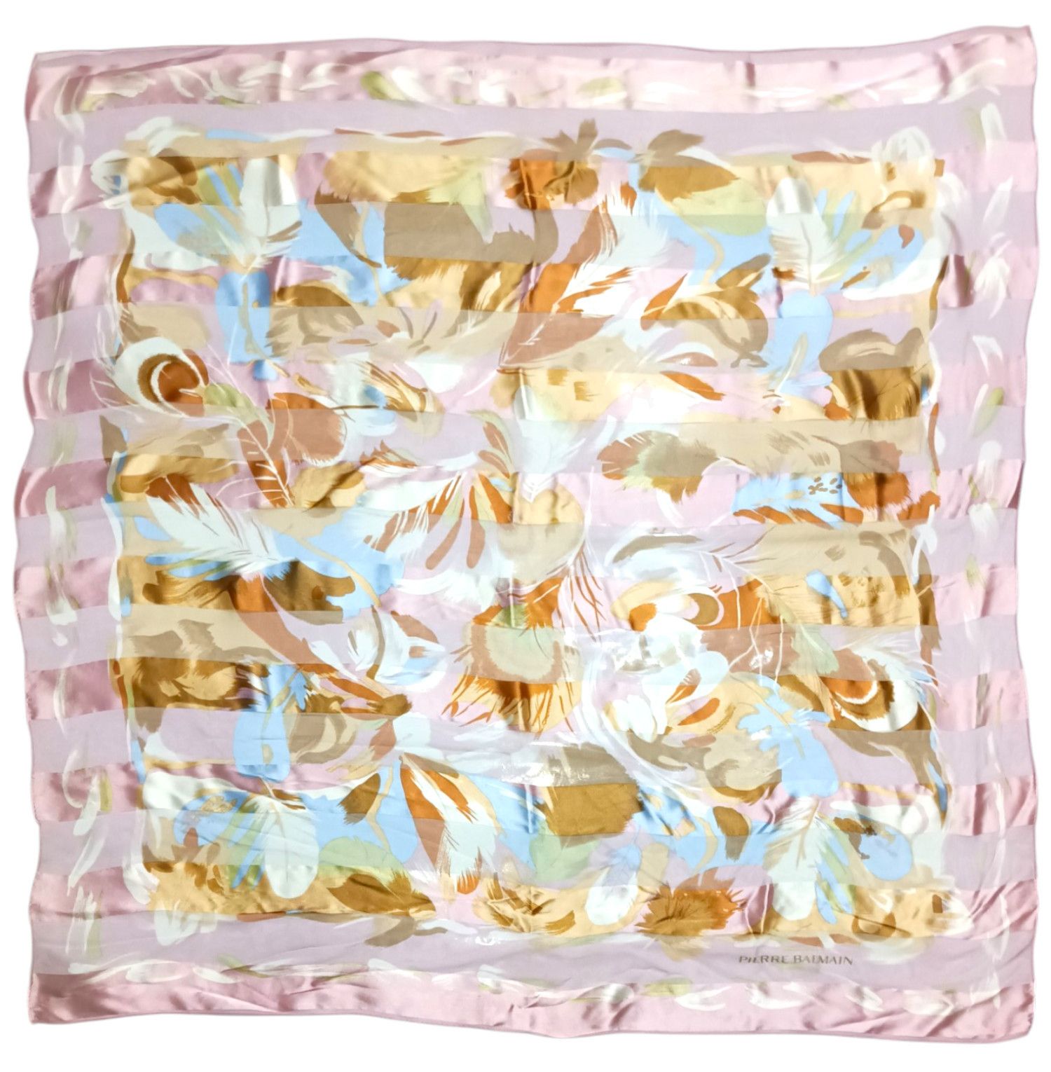 Pierre Balmain PIERRE BALMAIN PARIS Flowers Pink Gold Vintage Silk Scarf Size ONE SIZE - 1 Thumbnail