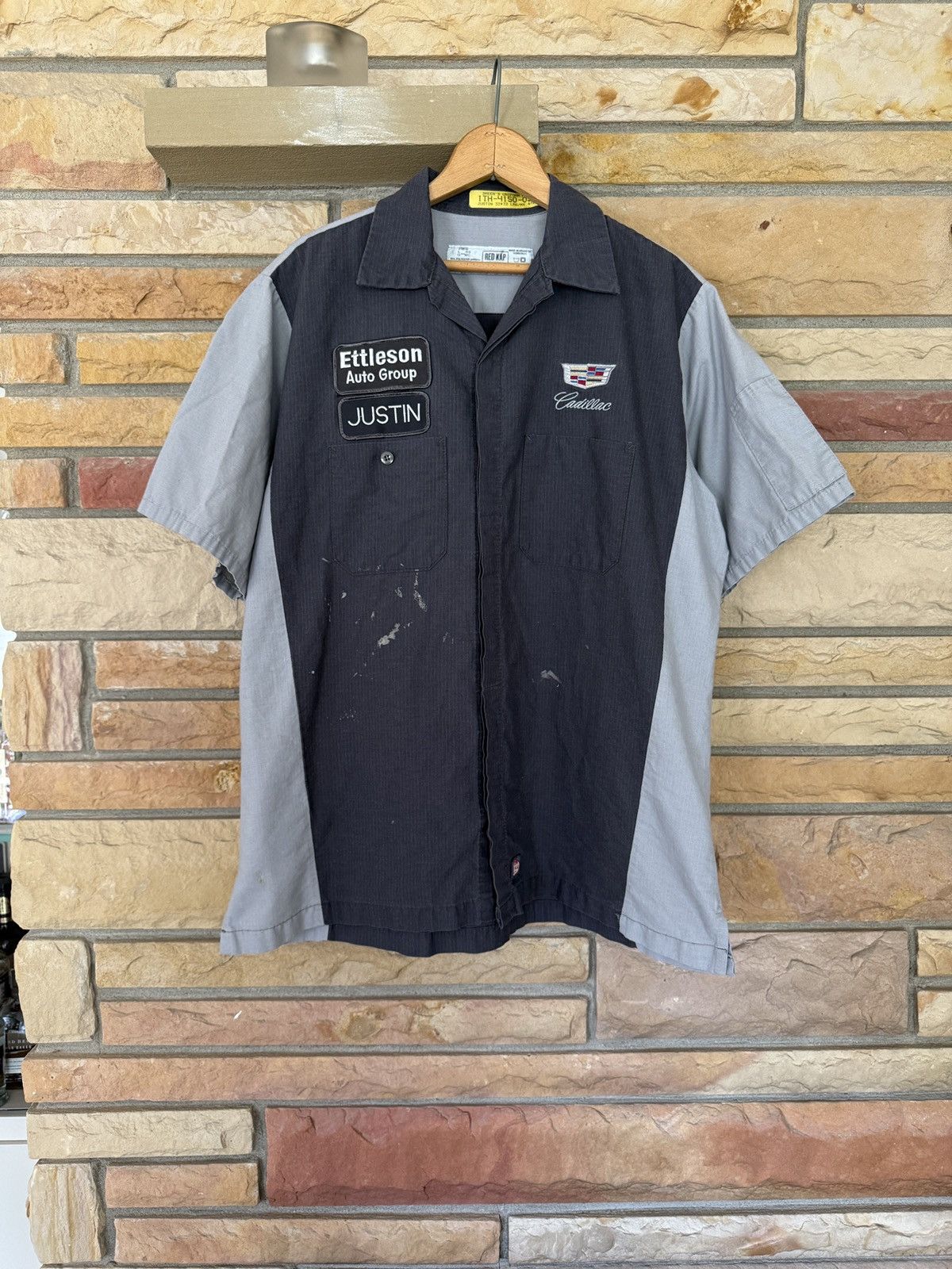 Vintage Cadillac Mechanic Button Up Striped Work Shirt