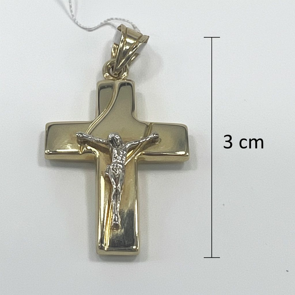 Other 14K Two Tone Gold Pendant Solid Yellow White Jesus Cross Size ONE SIZE - 2 Thumbnail