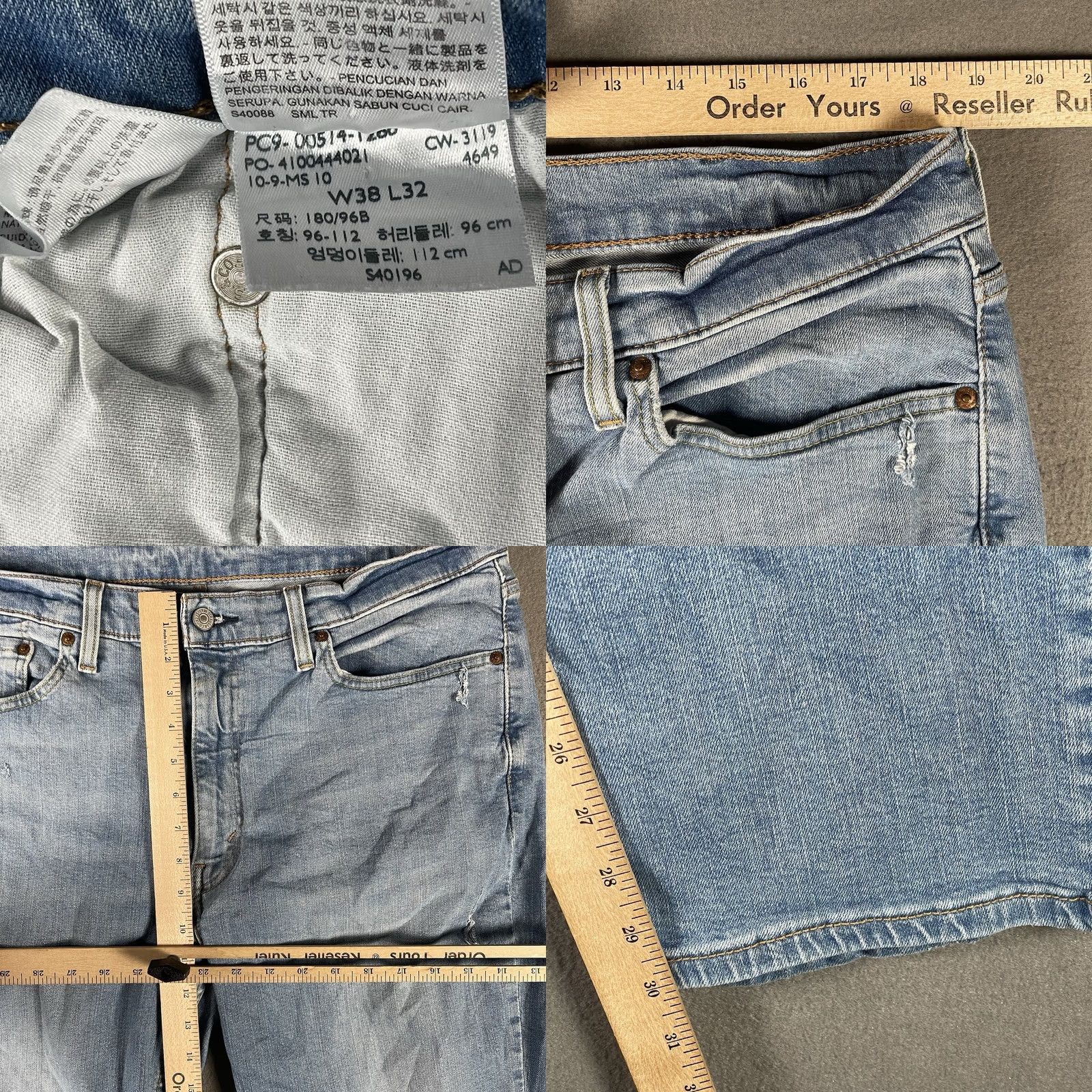 Levi's Levi's 514 Jeans Men 38X32 Light Blue Wash Distressed Straight Leg Regular Rise 5-Pocket Denim USA 90s Grunge Size US 38 / EU 54 - 8 Thumbnail