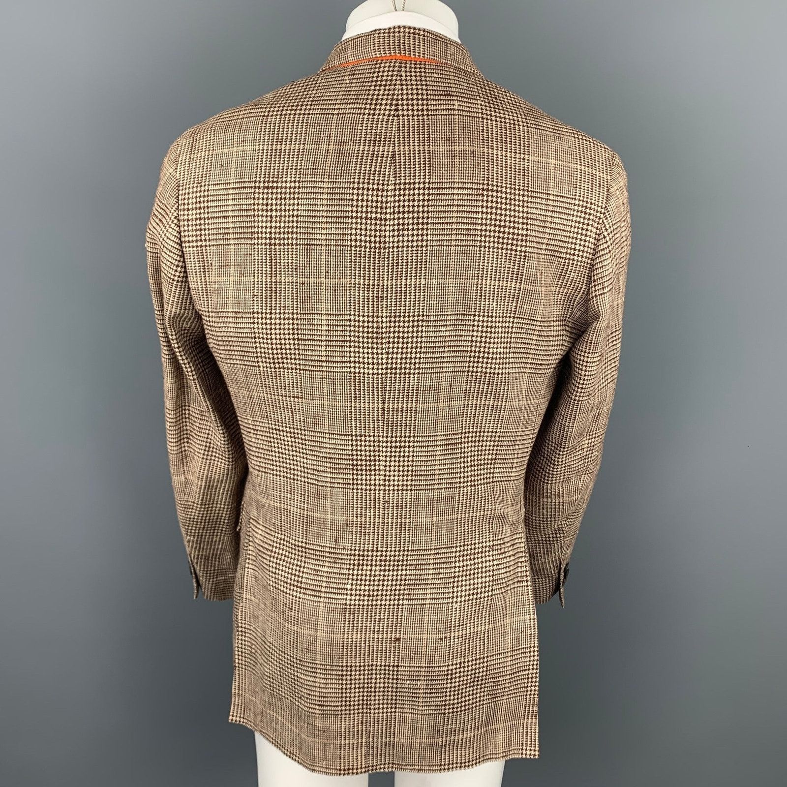 Etro Brown & Beige Plaid Silk / Linen Notch Lapel Sport Coat Size 40R - 4 Thumbnail