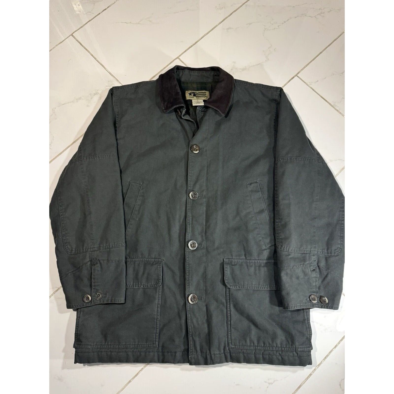 Free Country VINTAGE Free Country Coat Overcoat Men XL Black Canvas Workwear Button Front Chore Jacket Size US XL / EU 56 / 4 - 4 Thumbnail