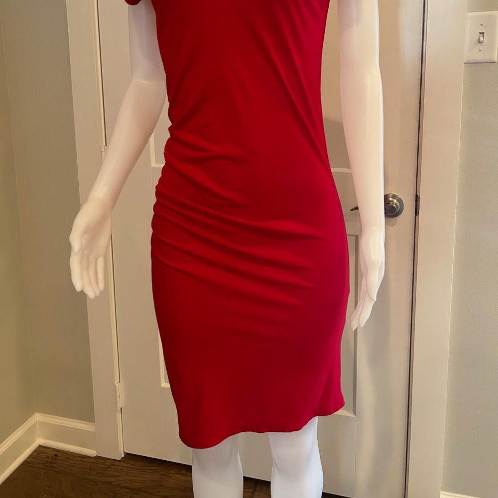 Designer Black Halo Asymmetrical Ruched T-shirt Dress Size M / US 6-8 / IT 42-44 - 2 Thumbnail