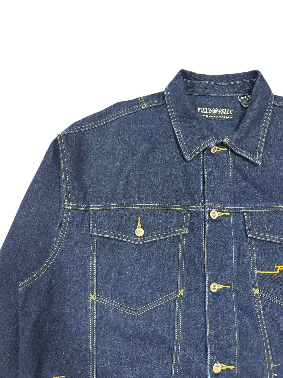 Marc Buchanan × Pelle Pelle × Vintage Vtg🔥90’s Marc Buchanan Pelle Pelle Jeans Trucker Jacket Size US L / EU 52-54 / 3 - 7 Thumbnail