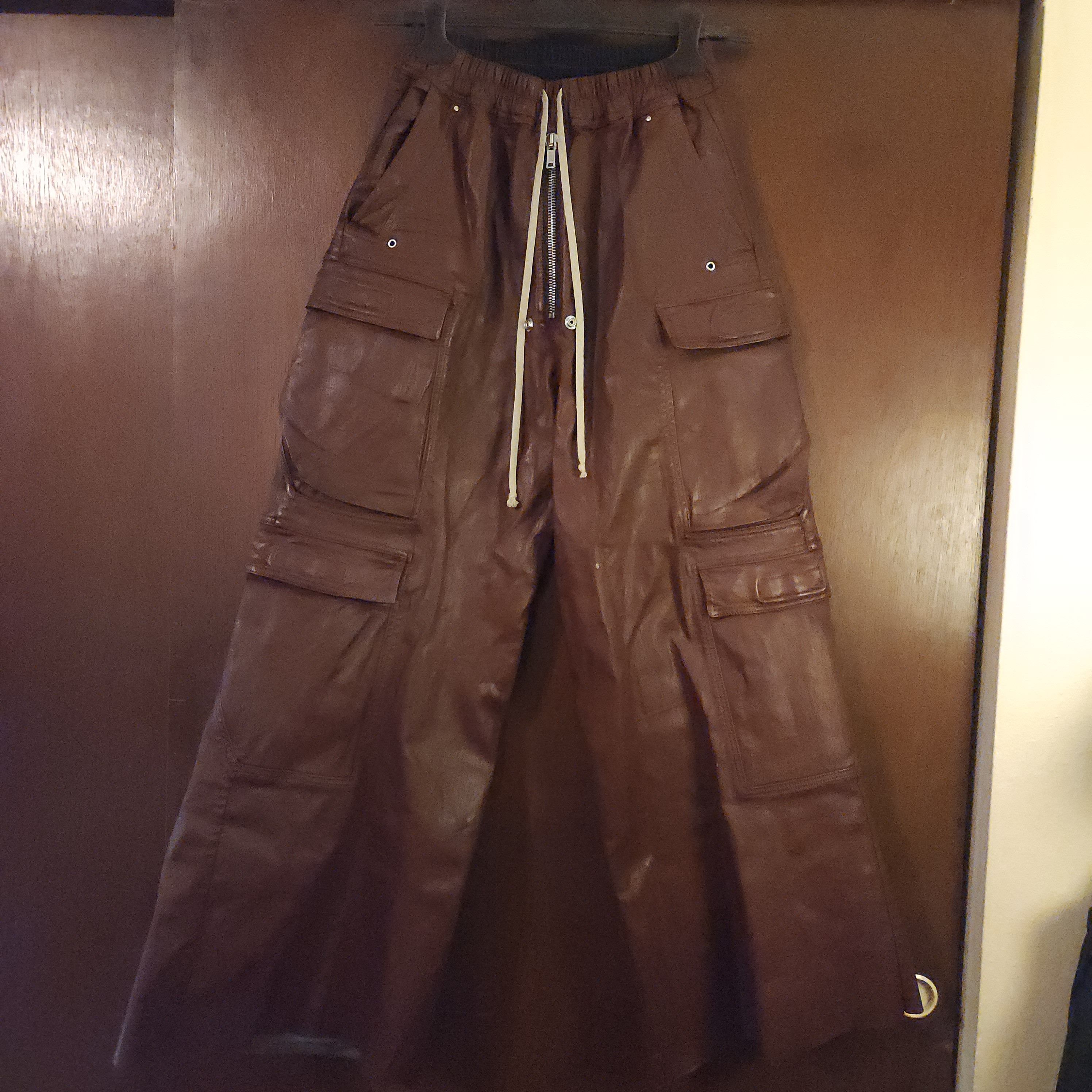 Rick Owens Rick Owens Burgundy Double Jumbo Belas Wax Denim Cargo