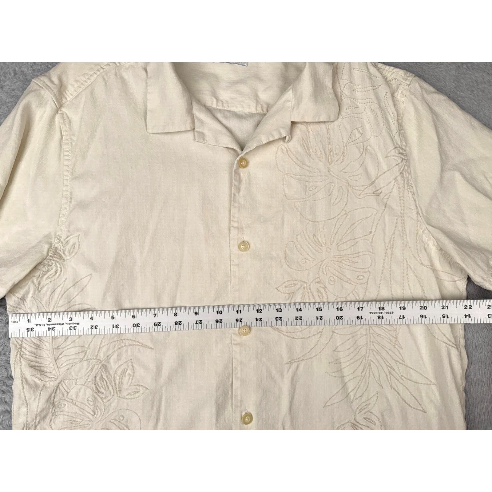 Tommy Bahama Tommy Bahama Shirt Men Large Ivory Embroidered Floral Silk Button-Up Hawaiian Beach Designer Size US L / EU 52-54 / 3 - 7 Thumbnail