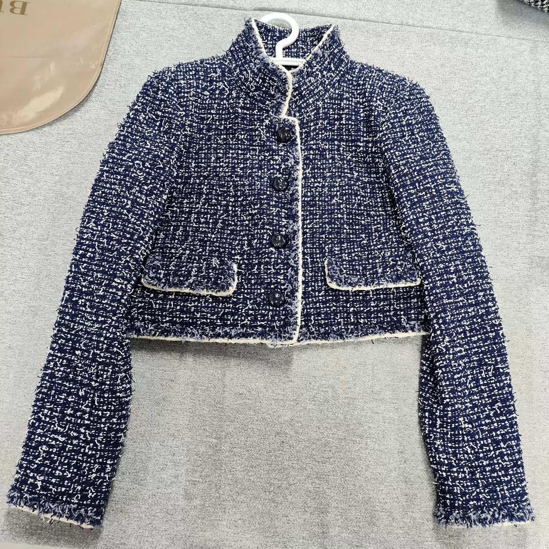 Chanel Chanel Blue-White Stand Collar Tweed Shimmer Meteor 38 Size S / US 4 / IT 40 - 1 Thumbnail