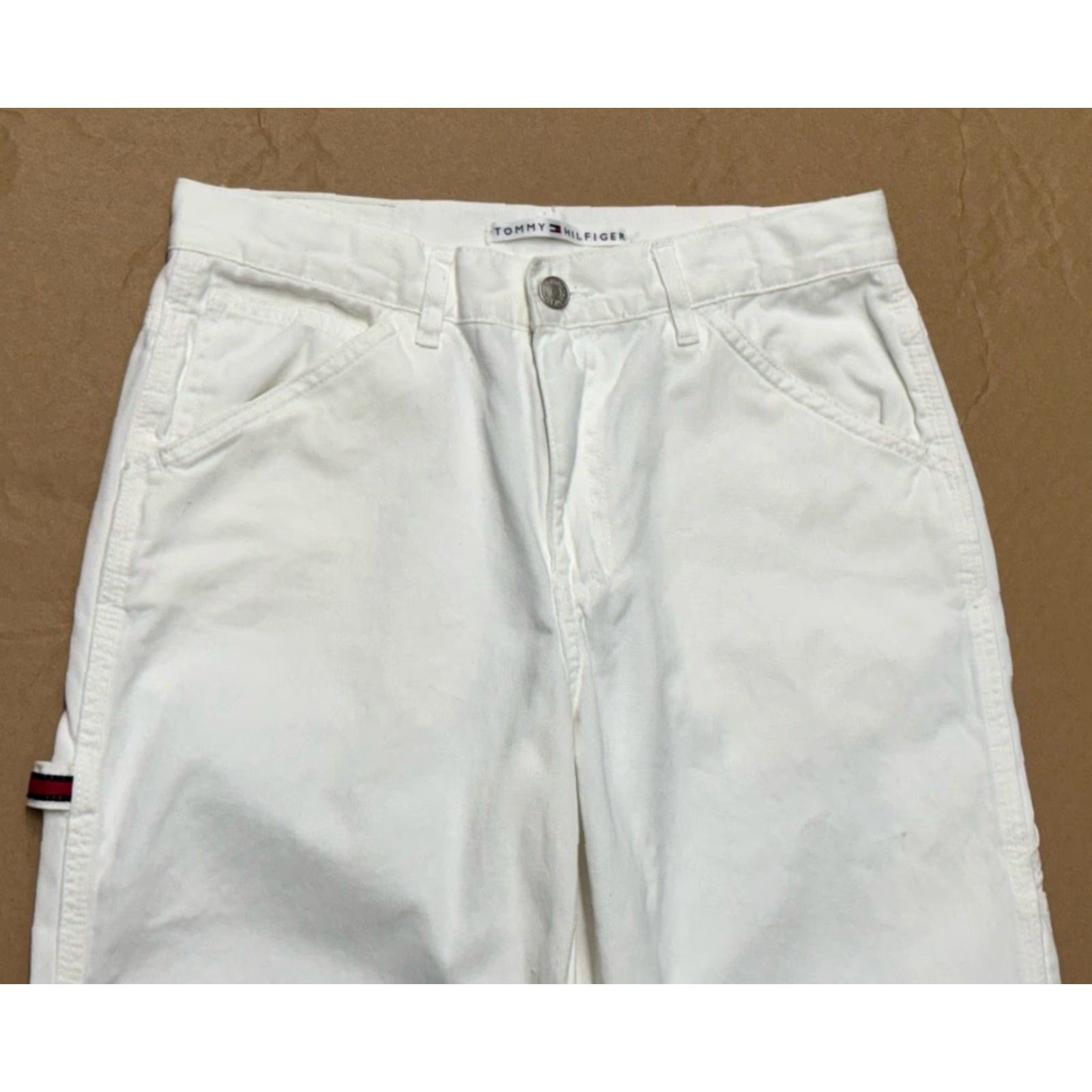 Tommy Hilfiger VINTAGE Tommy Hilfiger Pants Women's Capri Cropped White 90s Retro Logo Zipper Button Cotton Canvas Regular Straight Mid Rise 4 Womens Size 27" / US 4 / IT 40 - 7 Thumbnail