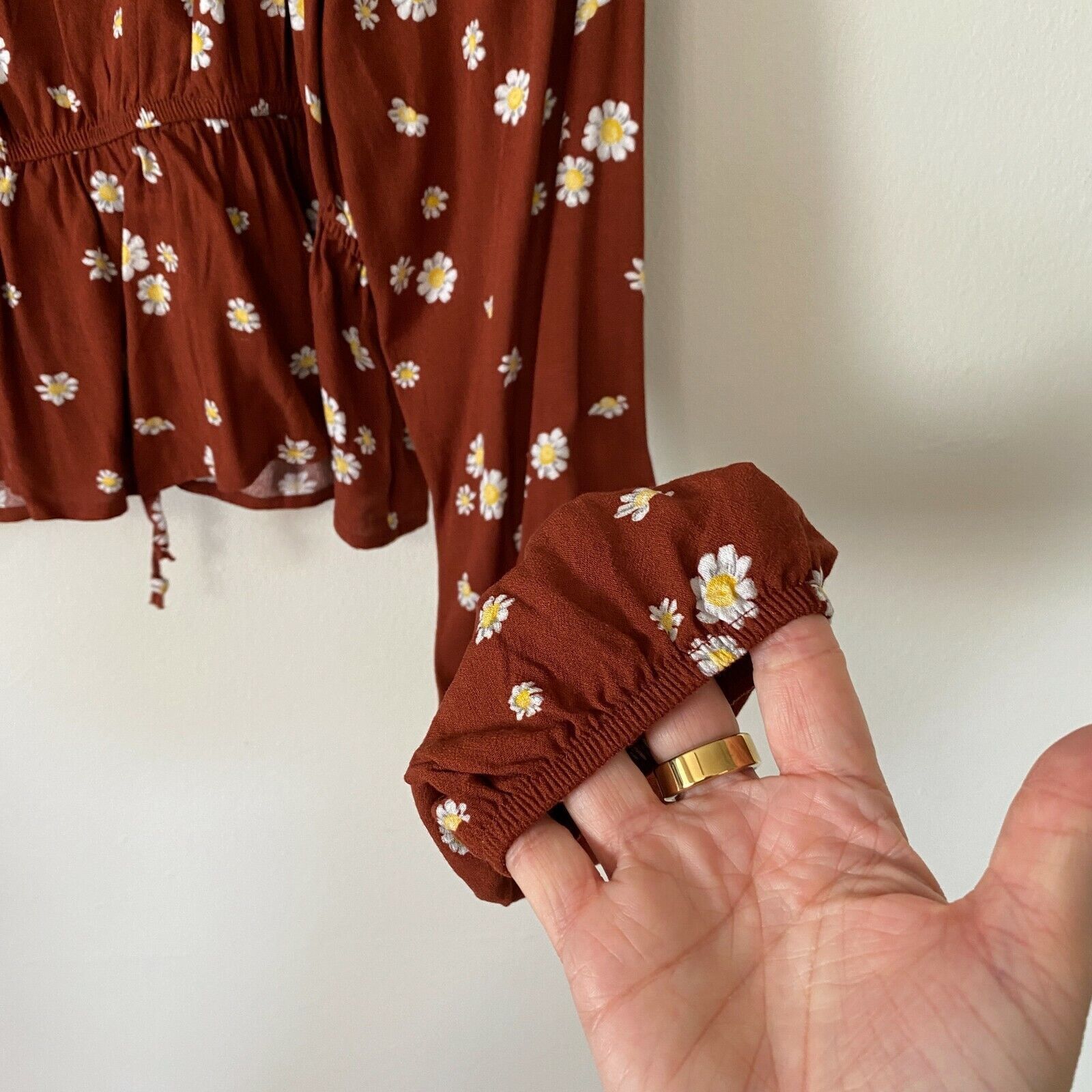 Pacsun PACSUN Rust Brown Floral Off Shoulder Crop Peasant Top Med Size M / US 6-8 / IT 42-44 - 6 Thumbnail