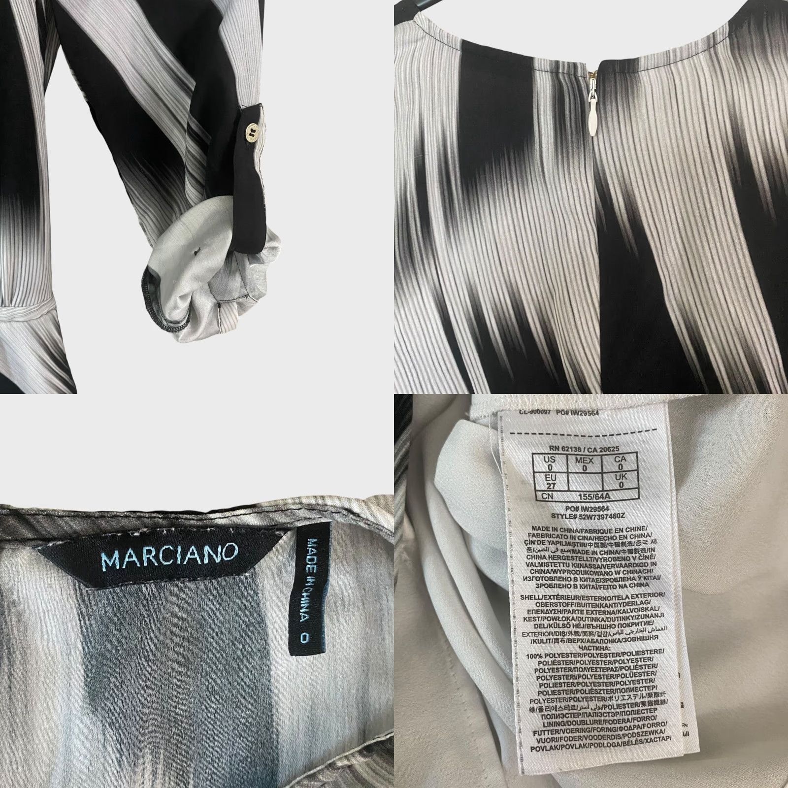 Vintage Marciano Romper White/Black Abstract Print Tie-Waist Roll-Tab Sleeves Size 0 Women One-Piece Polyester Size 25" / US 0 / IT 36 - 8 Thumbnail
