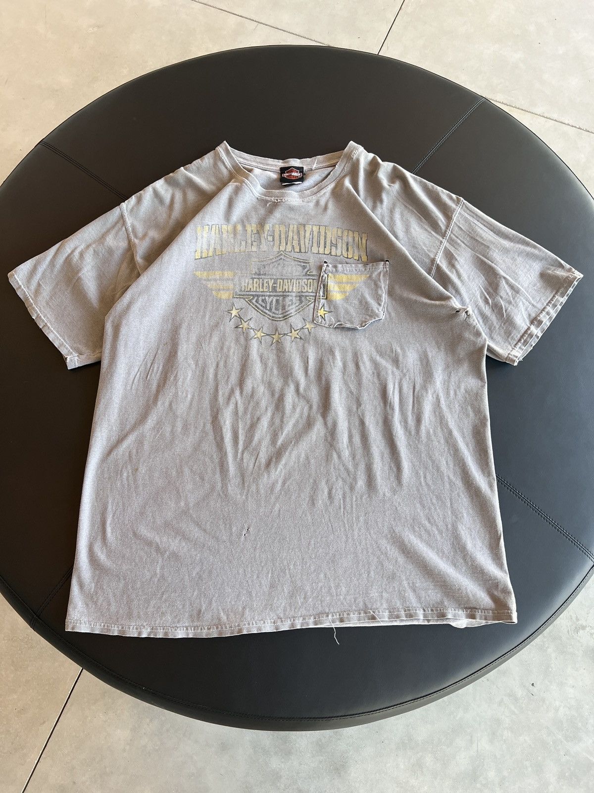 90s Harley Davidson Pocket T-Shirt Distressed Faded - Tops