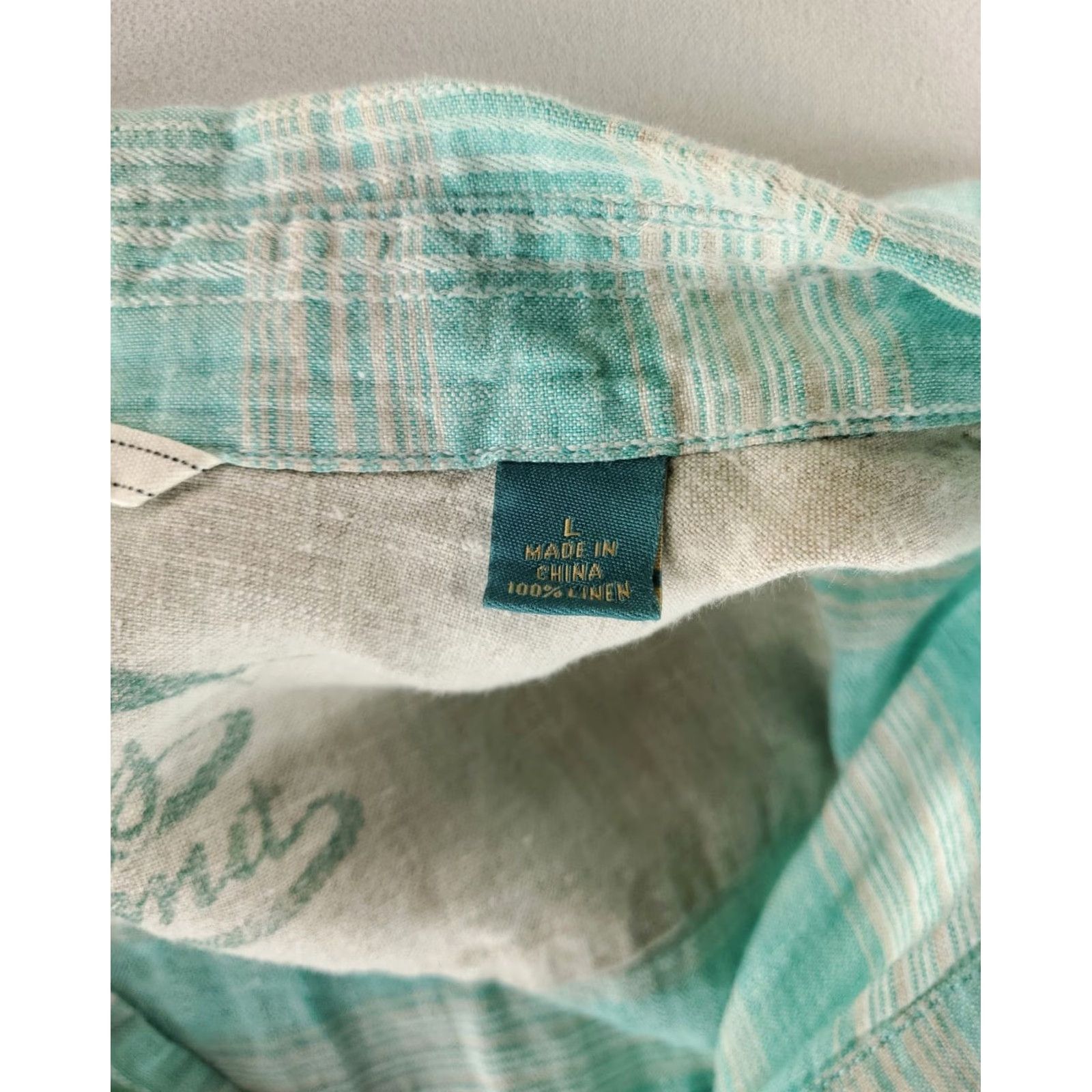 Tommy Bahama Tommy Bahama Button-Up Shirt Linen Long Sleeve Plaid Green White Mens L Size US L / EU 52-54 / 3 - 3 Thumbnail