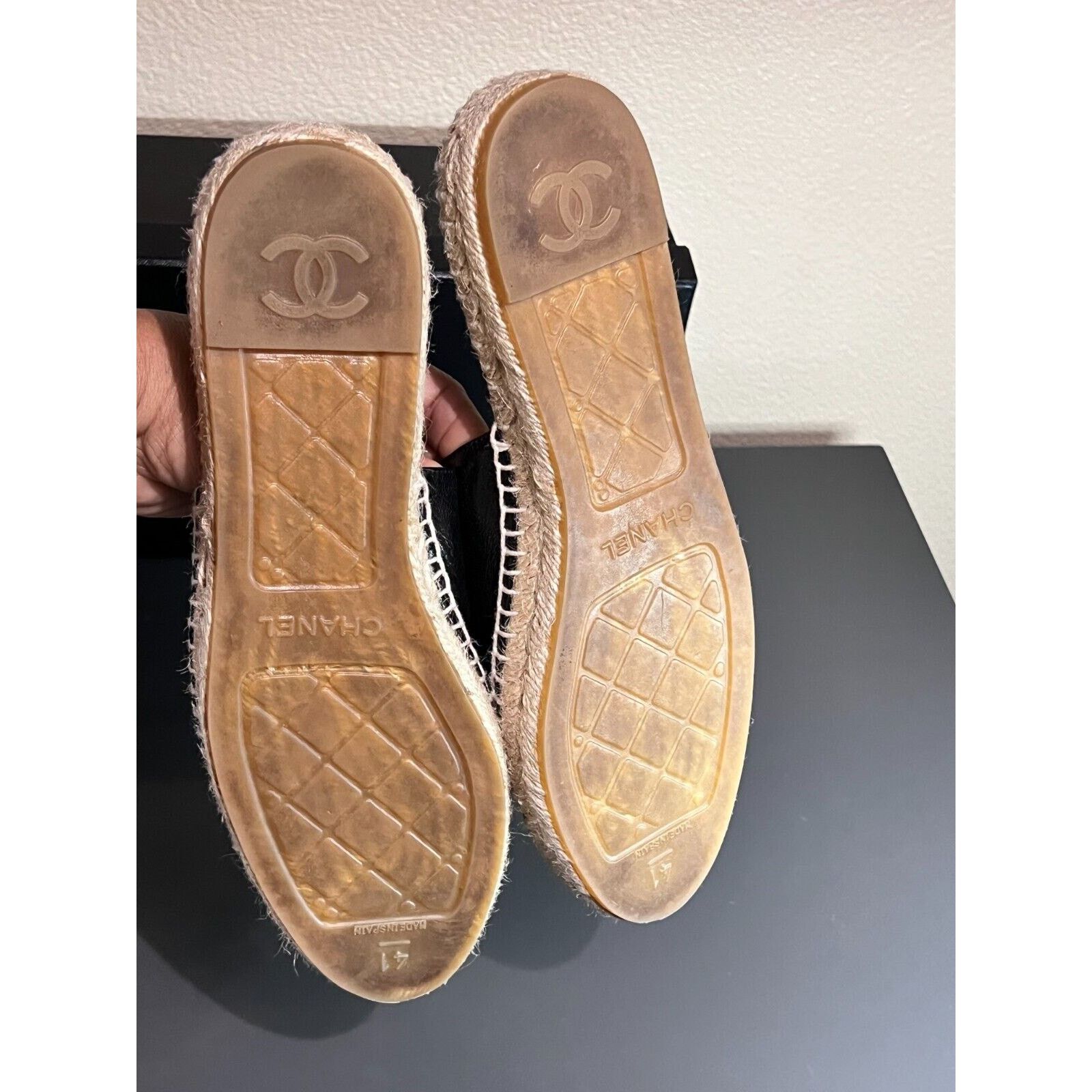 CHANEL Black Patent Backless Double Sole Espadrille Slide 41