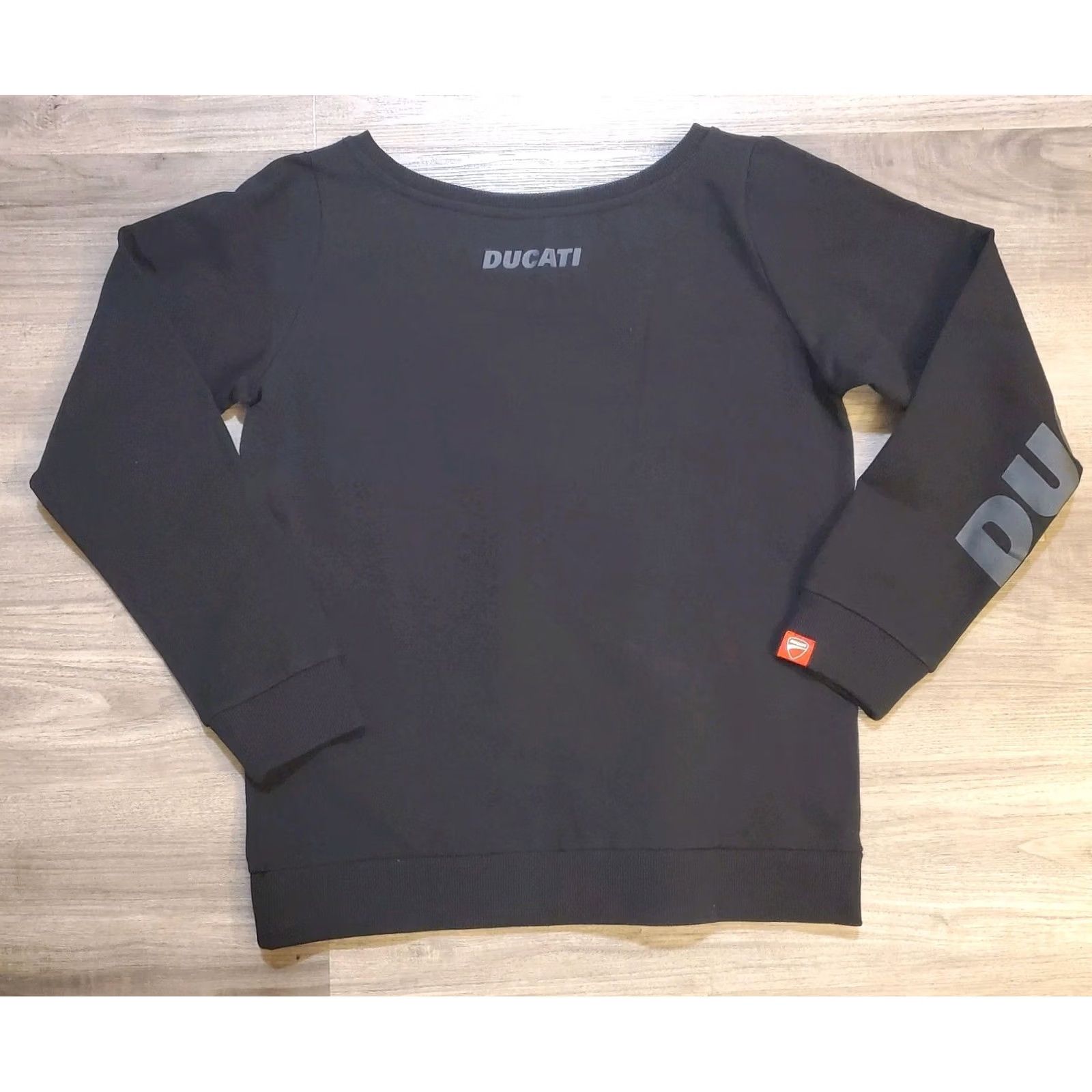 Vintage Ducati Shirt Womens L Black Boat Neck Sweatshirt Spellout Sleeve Size L / US 10 / IT 46 - 5 Thumbnail