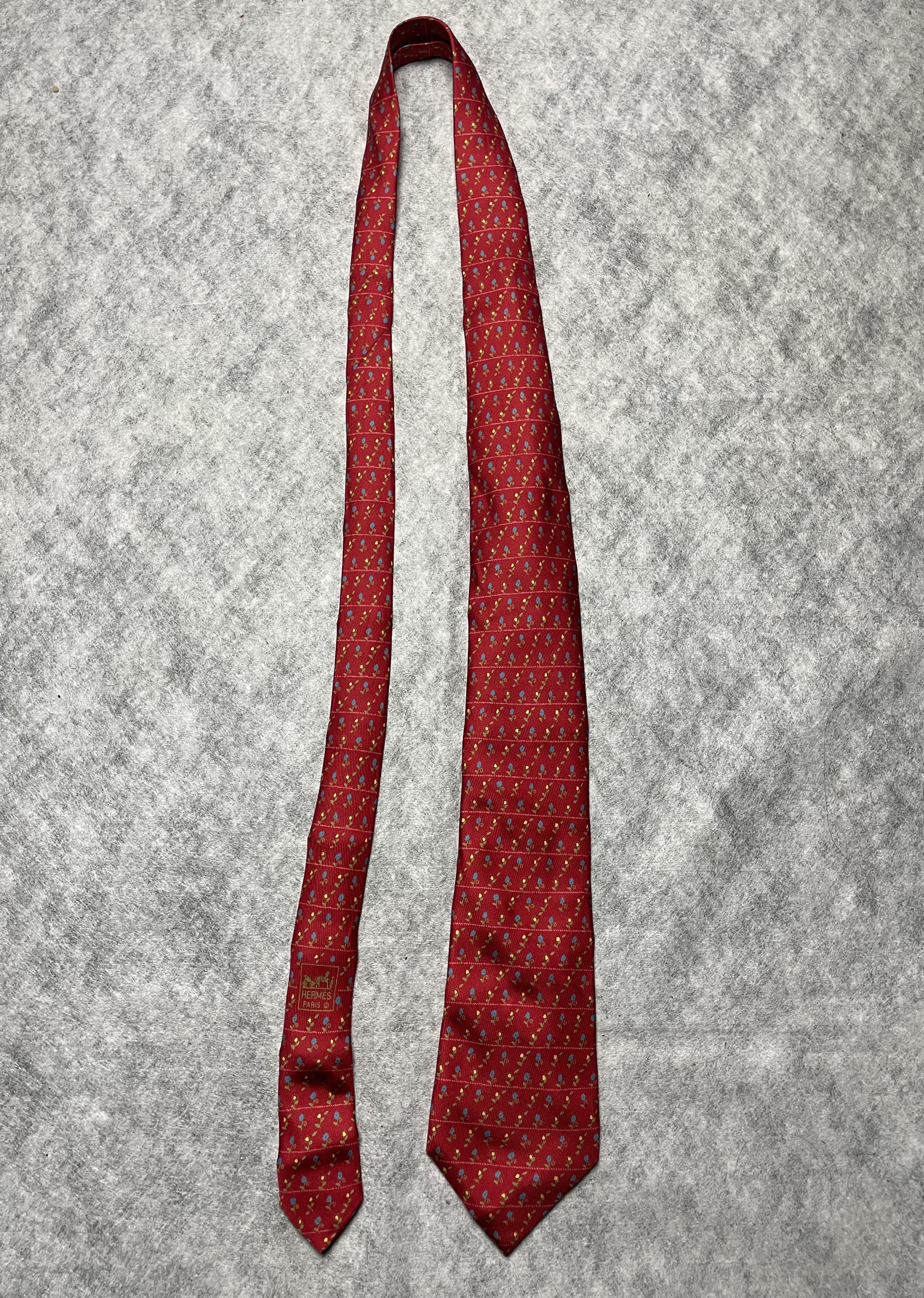 Hermes HERMES Paris 7941 MA Flower Print Red Silk Tie Size ONE SIZE - 8 Thumbnail