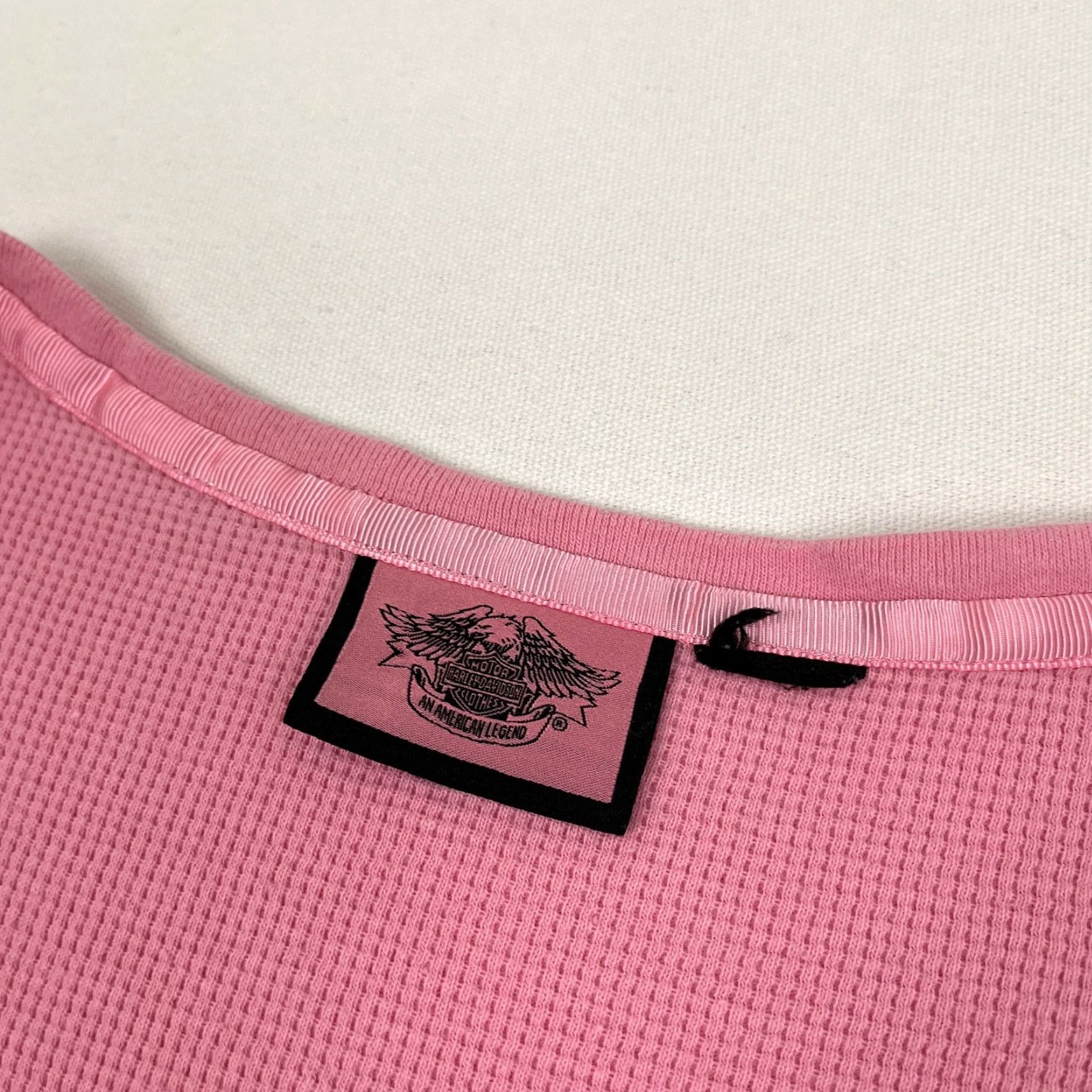 Harley Davidson Harley-Davidson Shirt Womens L Pink Embroidered Thermal Waffle Henley Y2K Size L / US 10 / IT 46 - 3 Thumbnail